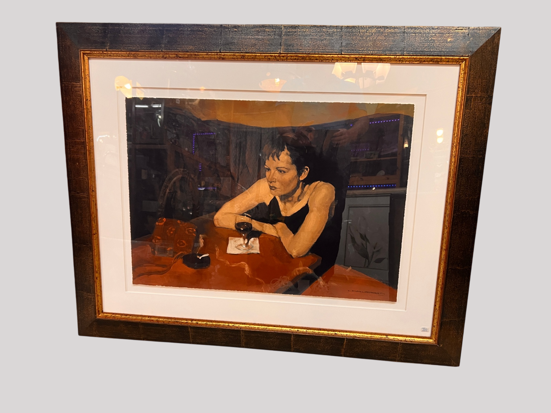 Claude Larussa Limited Edition Print – Woman with Wine Glass – Signed 70/100 – Large Framed Art