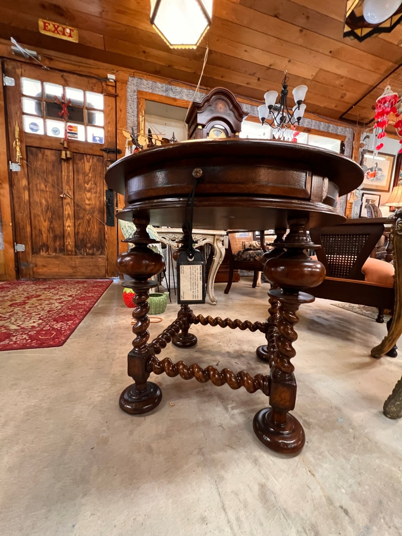 John-Richard European Crossroads Round Side Table – Leather Top, Barley Twist Legs