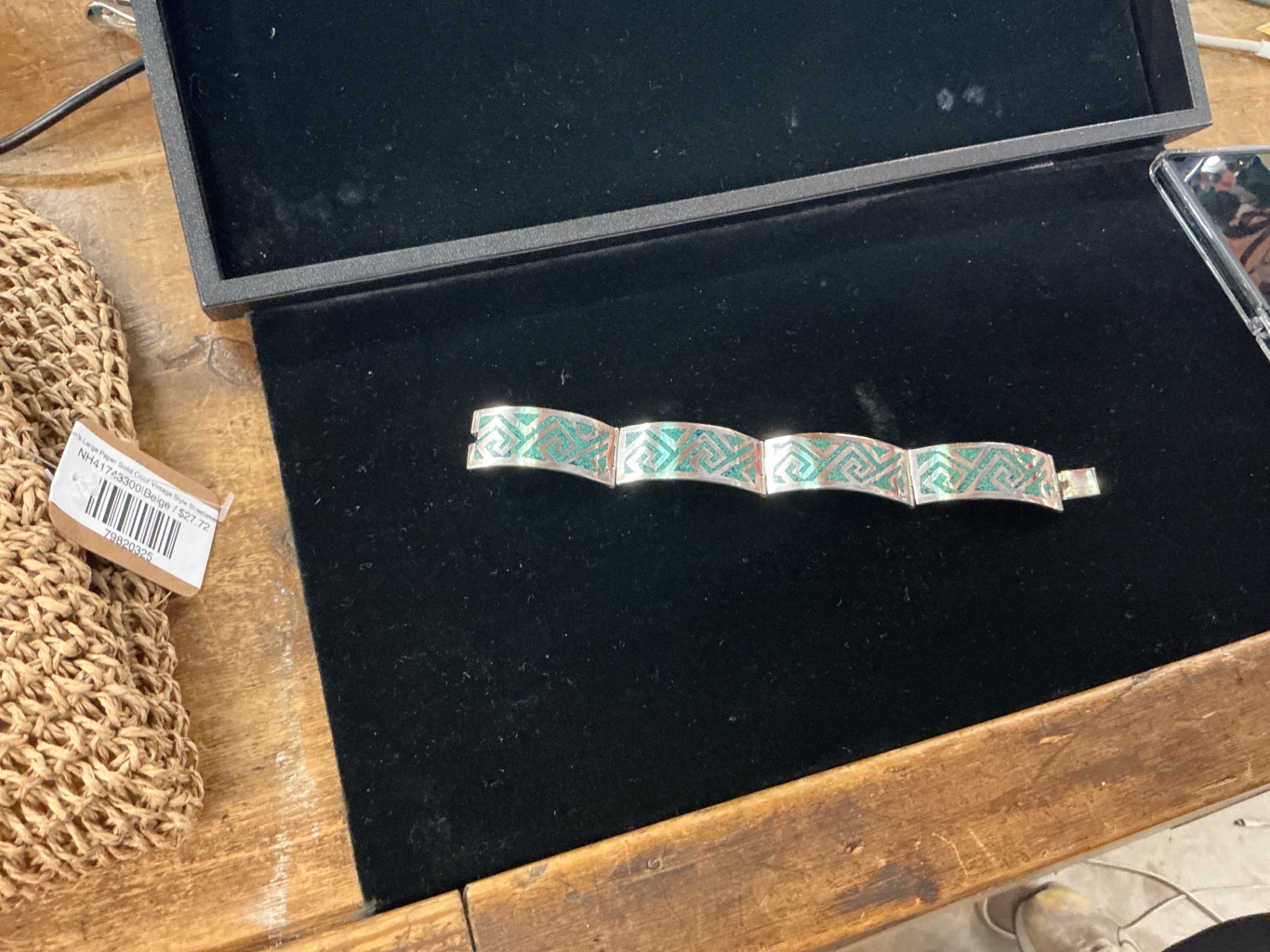 Vintage silver bracelet with turquoise and lay 925
