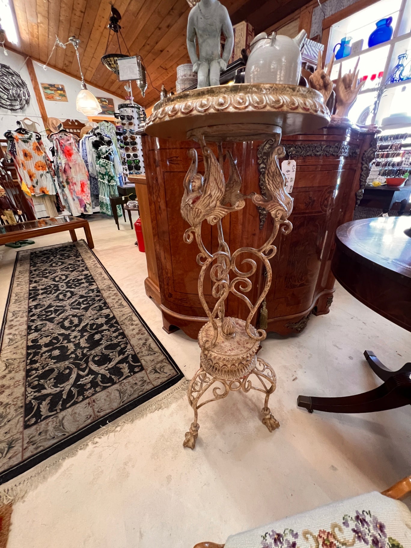 New Figural Caryatid Pedestal Side Table – Faux Crocodile Top, Hollywood Regency / Neoclassical