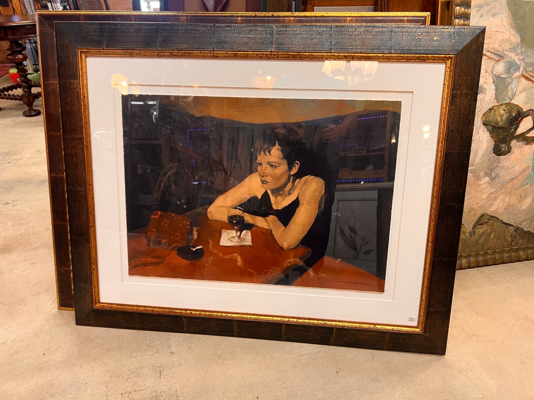 Claude Larussa Limited Edition Print – Woman with Wine Glass – Signed 70/100 – Large Framed Art