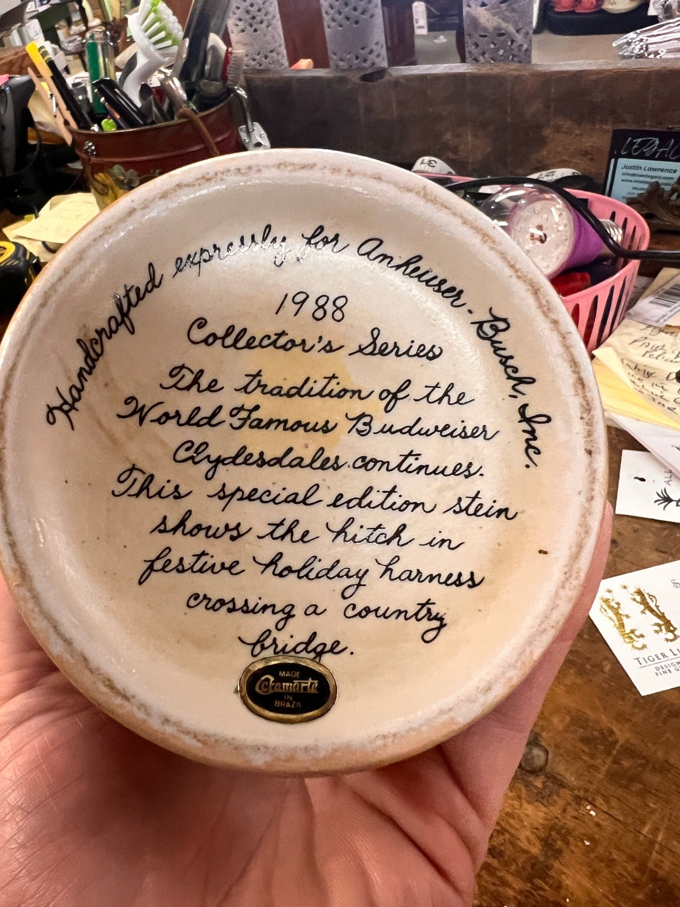 988 Budweiser Holiday Stein – Collector’s Series  “Country Bridge” (1988 Collector’s Edition)