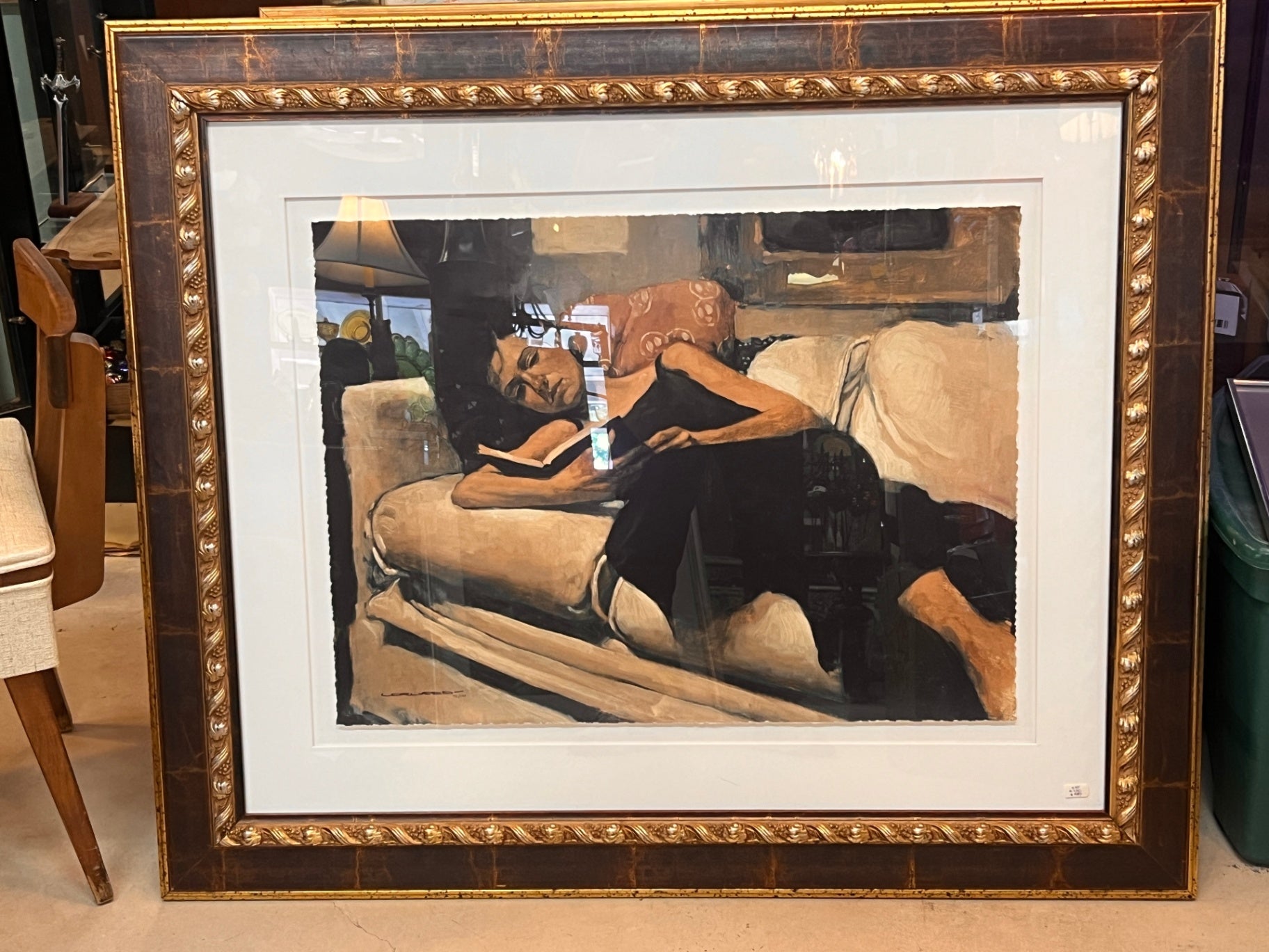 Claude Larussa Limited Edition Print – Reclining Woman Reading – Signed 72/100 – Large Framed