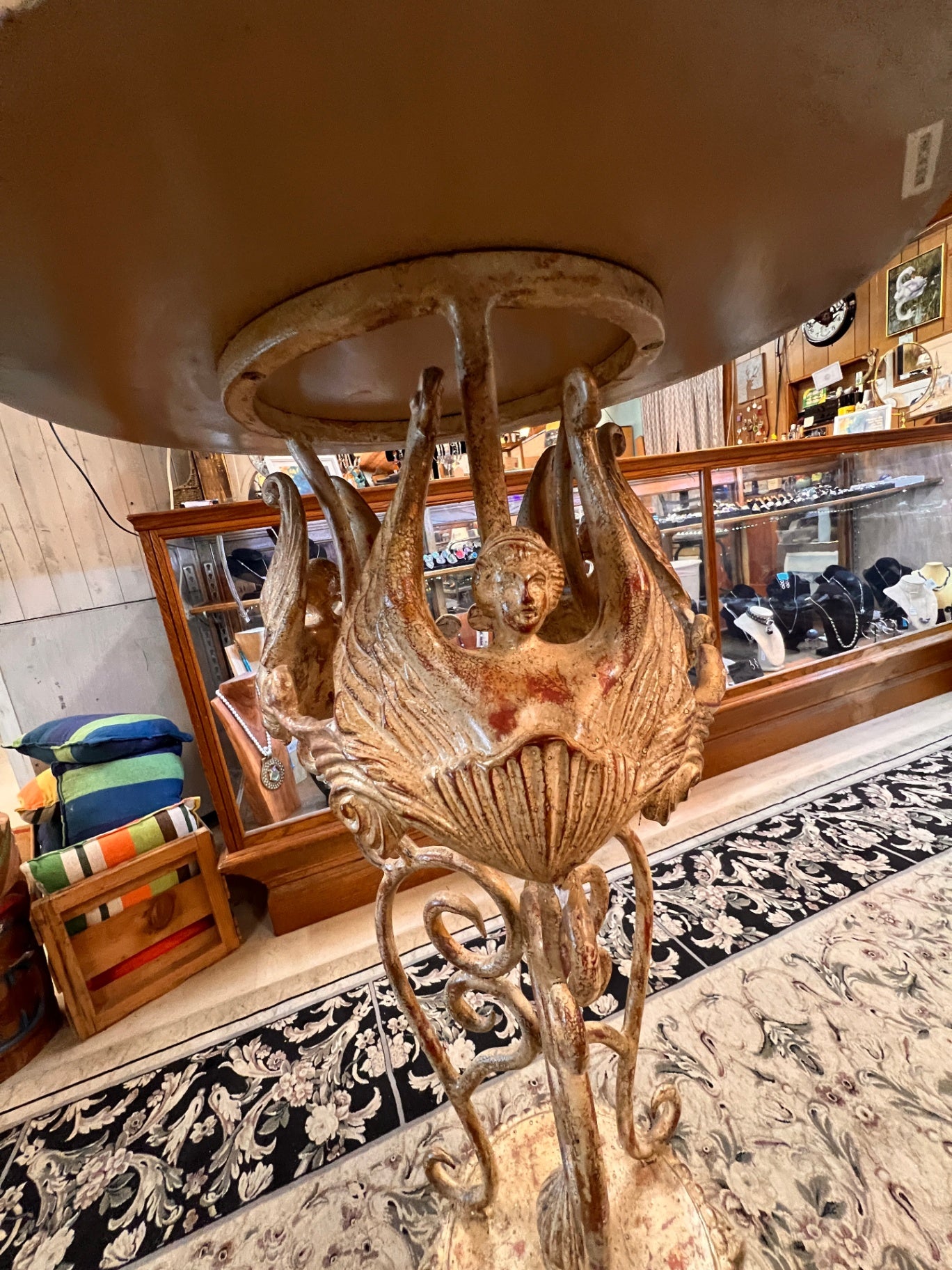 New Figural Caryatid Pedestal Side Table – Faux Crocodile Top, Hollywood Regency / Neoclassical