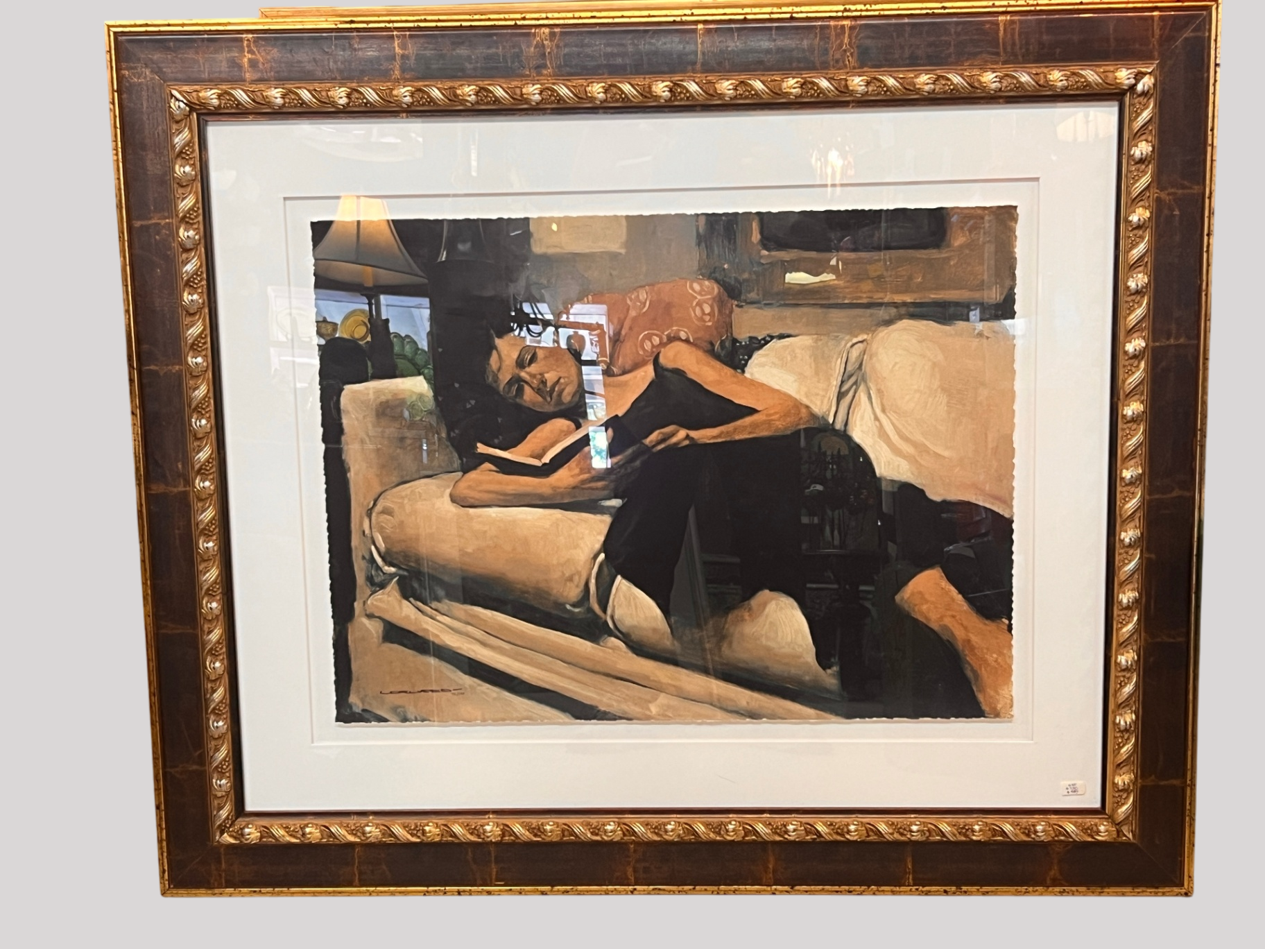 Claude Larussa Limited Edition Print – Reclining Woman Reading – Signed 72/100 – Large Framed