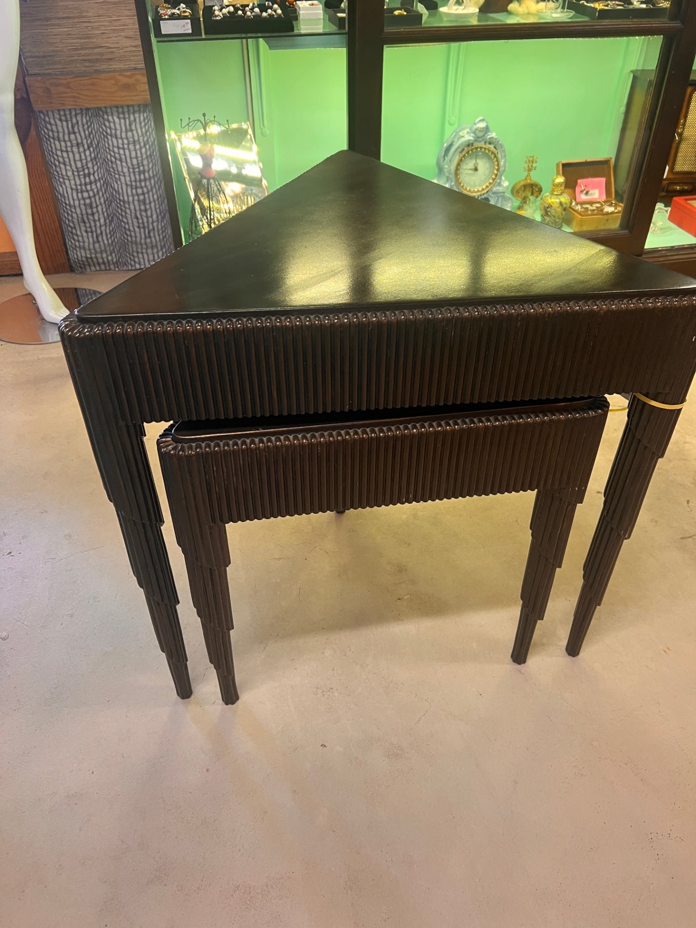 Pair of Triangular Nesting Tables with Ribbed Frame