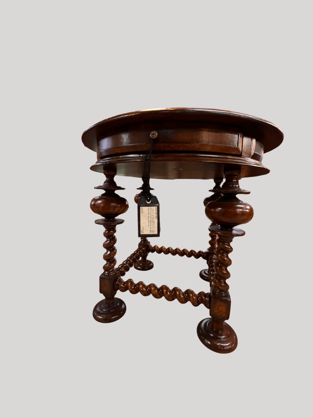 John-Richard European Crossroads Round Side Table – Leather Top, Barley Twist Legs