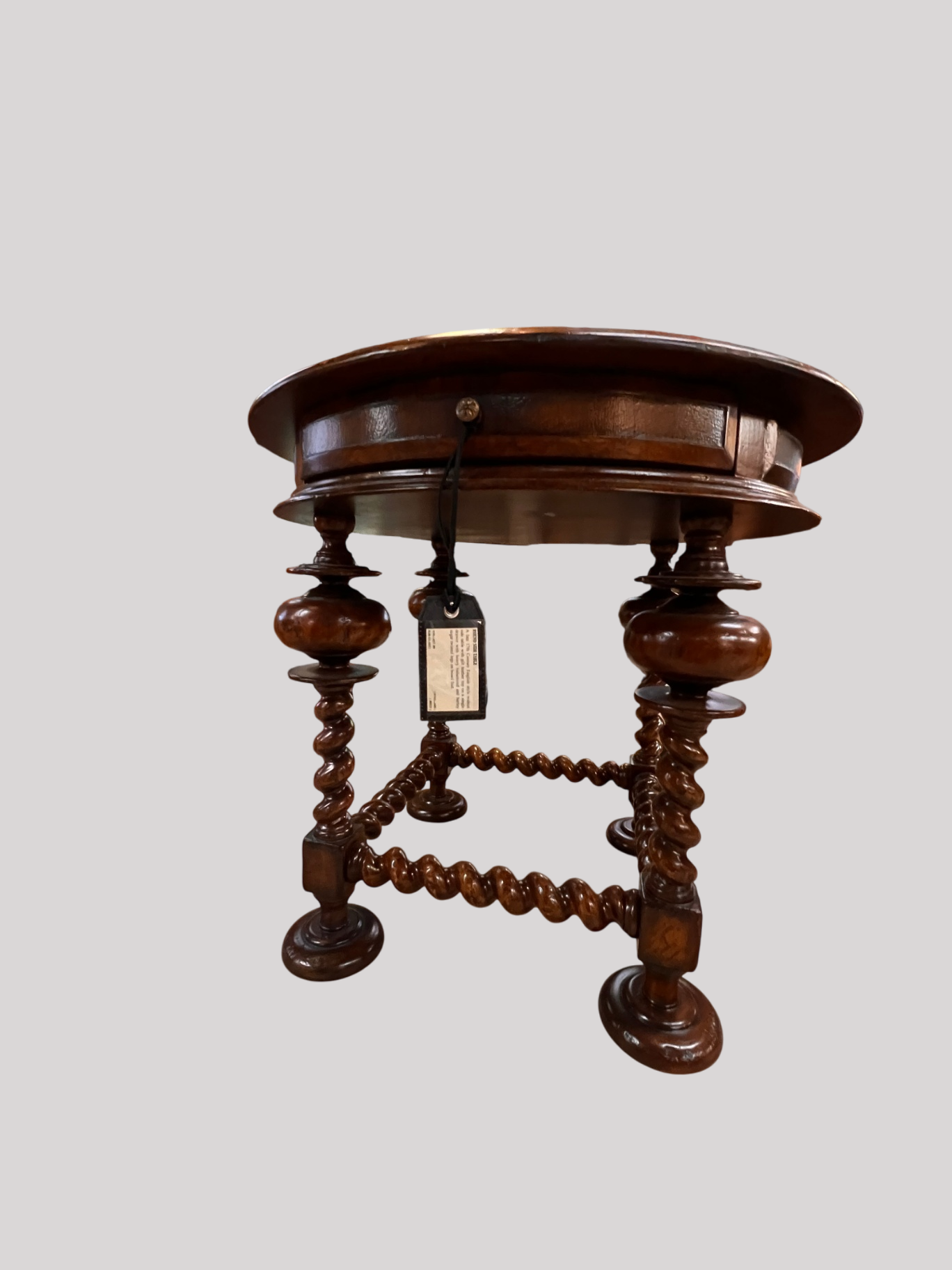 John-Richard European Crossroads Round Side Table – Leather Top, Barley Twist Legs