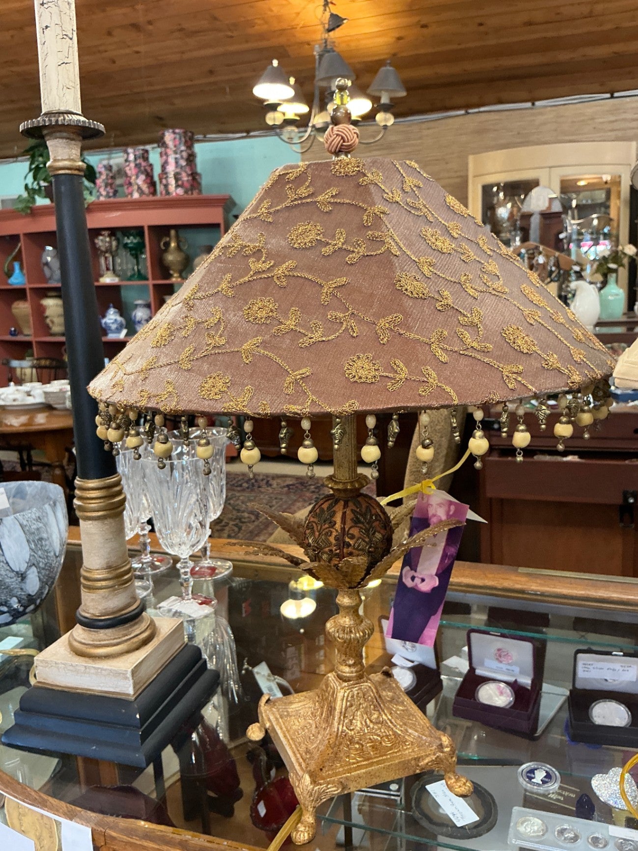 Tyndale Gilded Accent Lamp with Embroidered Shade