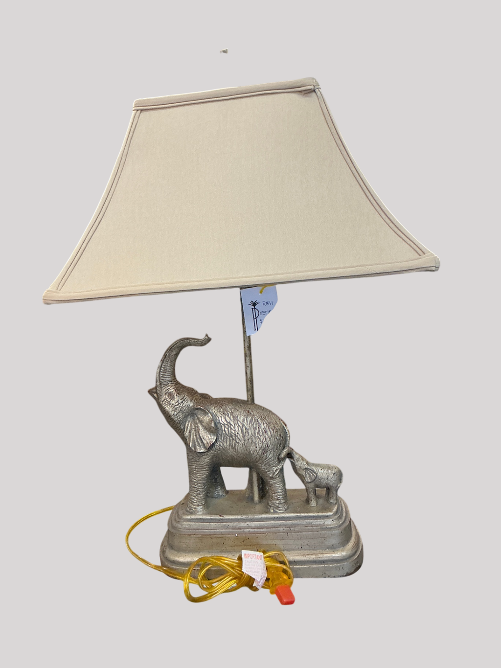 Boutique Elephant and Calf Table Lamp with Linen Shade