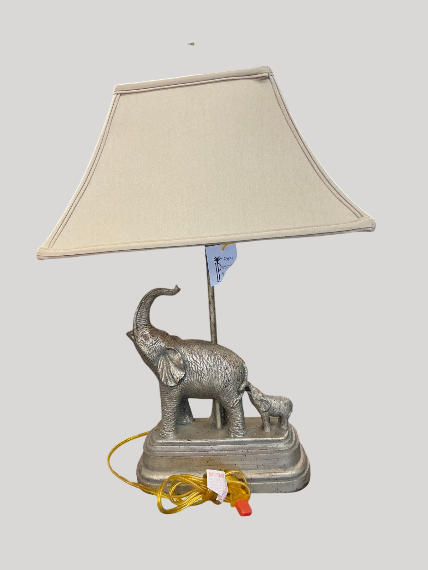 Boutique Elephant and Calf Table Lamp with Linen Shade