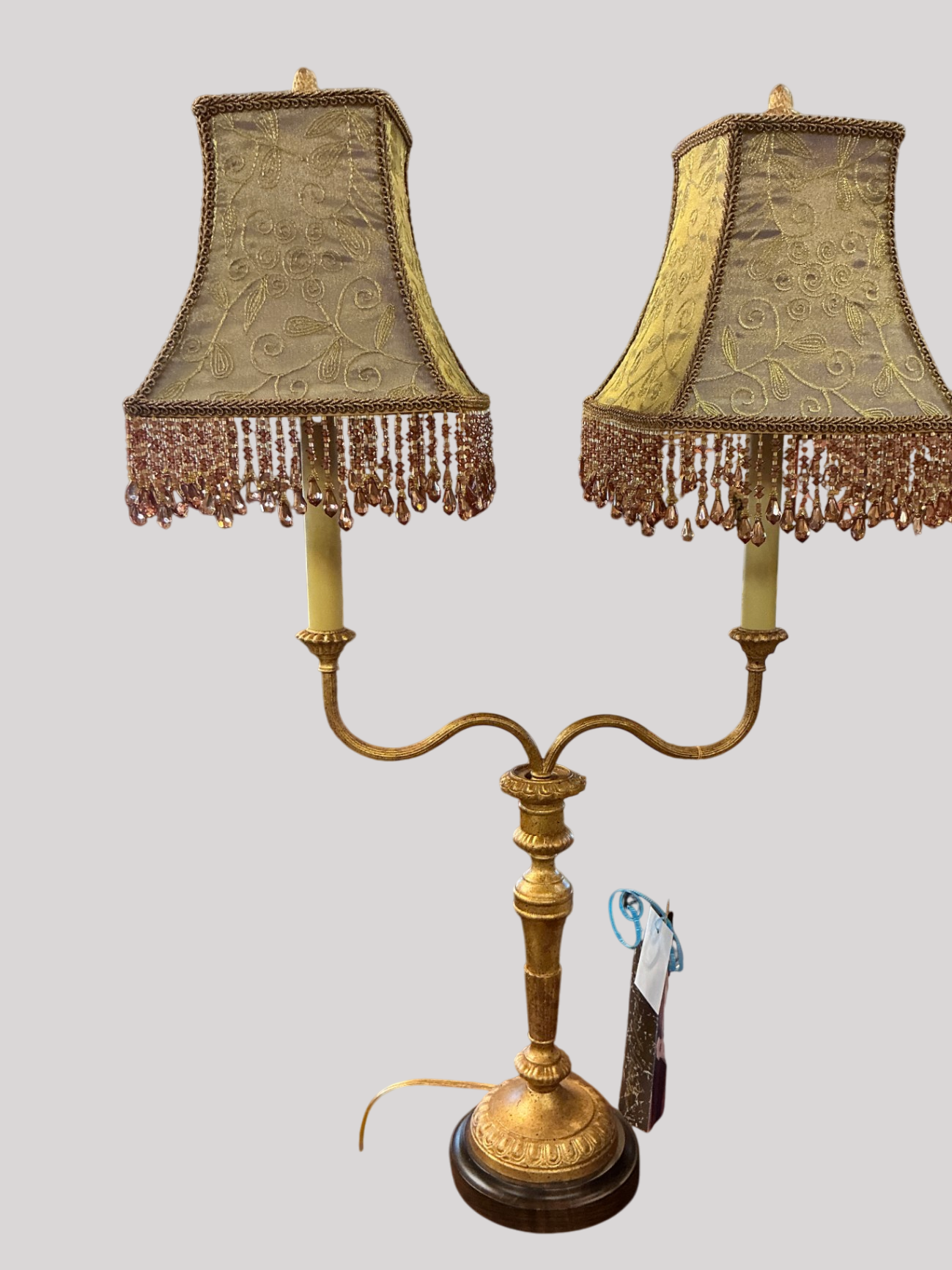 Tyndale Double-Light Candelabra Style Table Lamp with Embroidered Shades