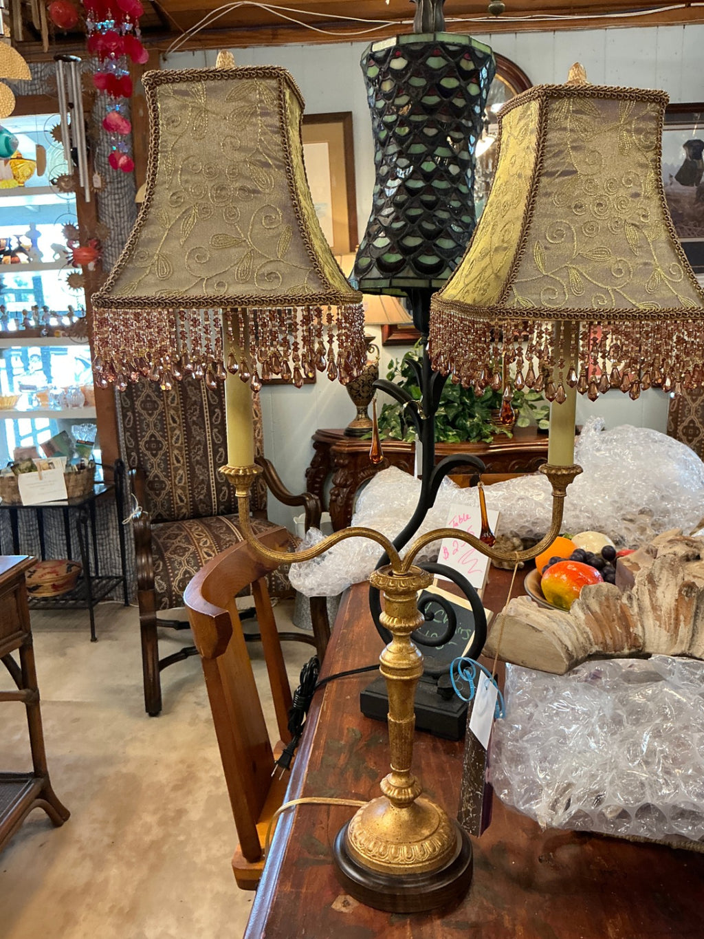 Tyndale Double-Light Candelabra Style Table Lamp with Embroidered Shades
