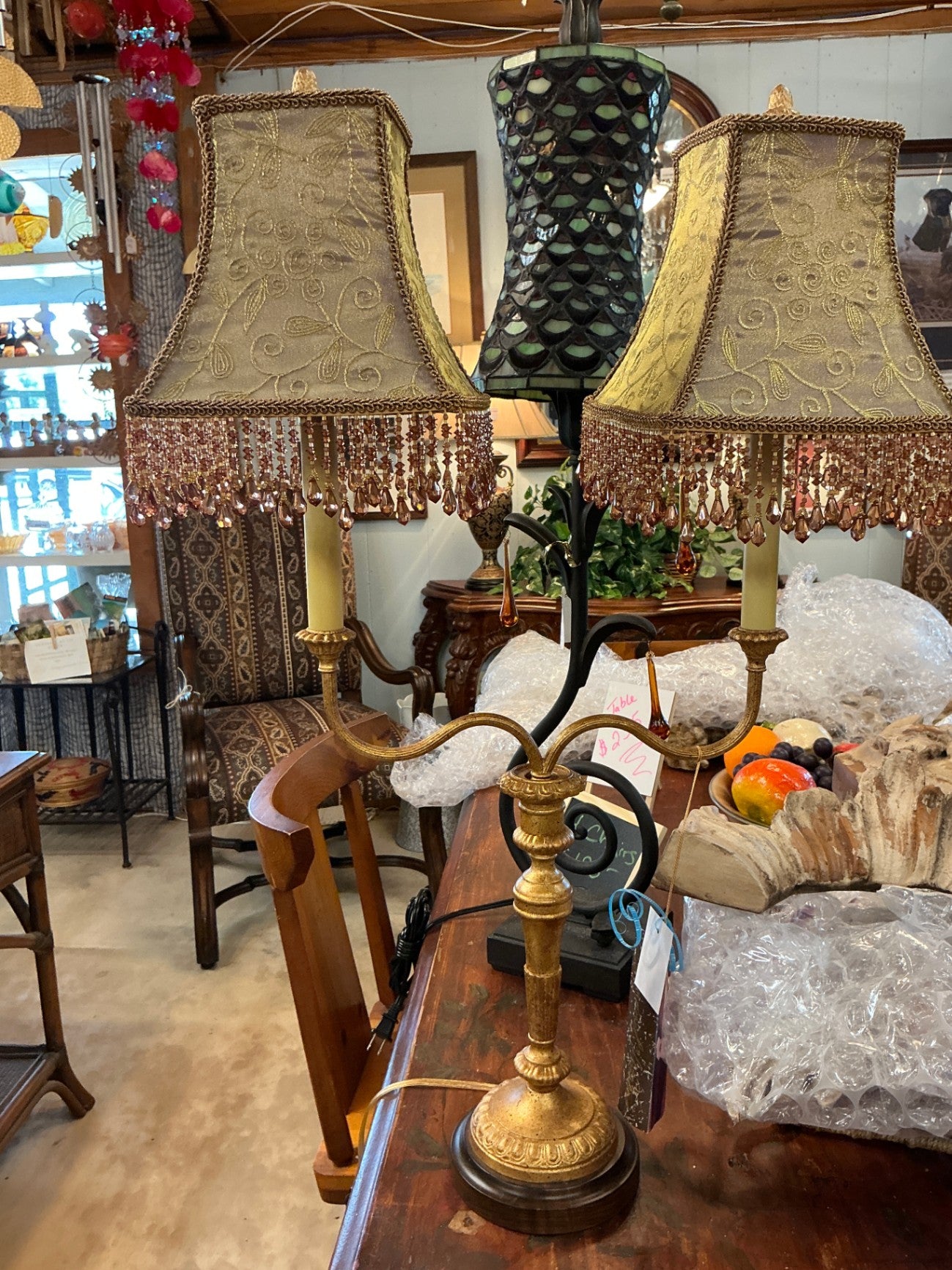 Tyndale Double-Light Candelabra Style Table Lamp with Embroidered Shades