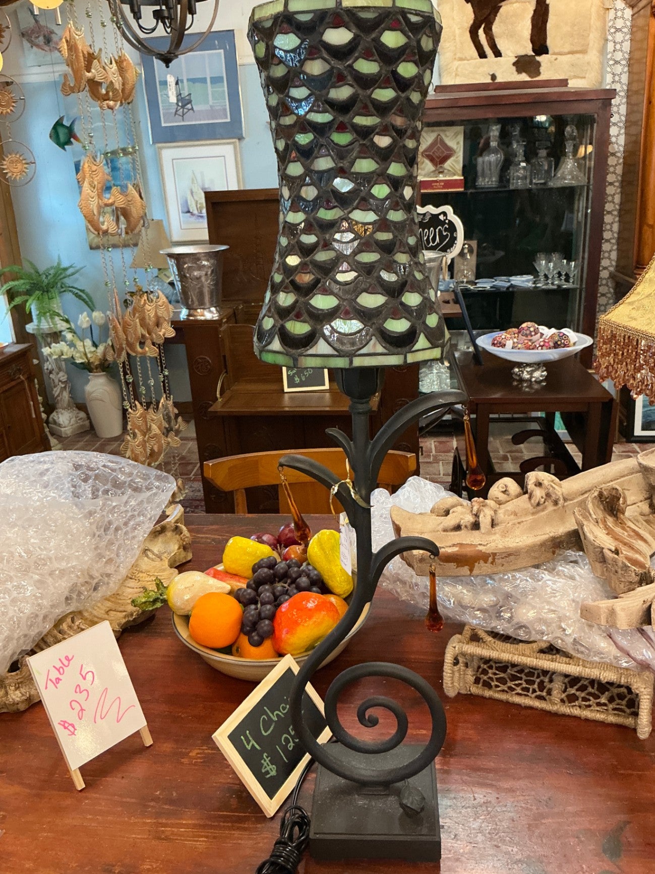 Artisan Boutique Iron Scroll Lamp with Mosaic Shade