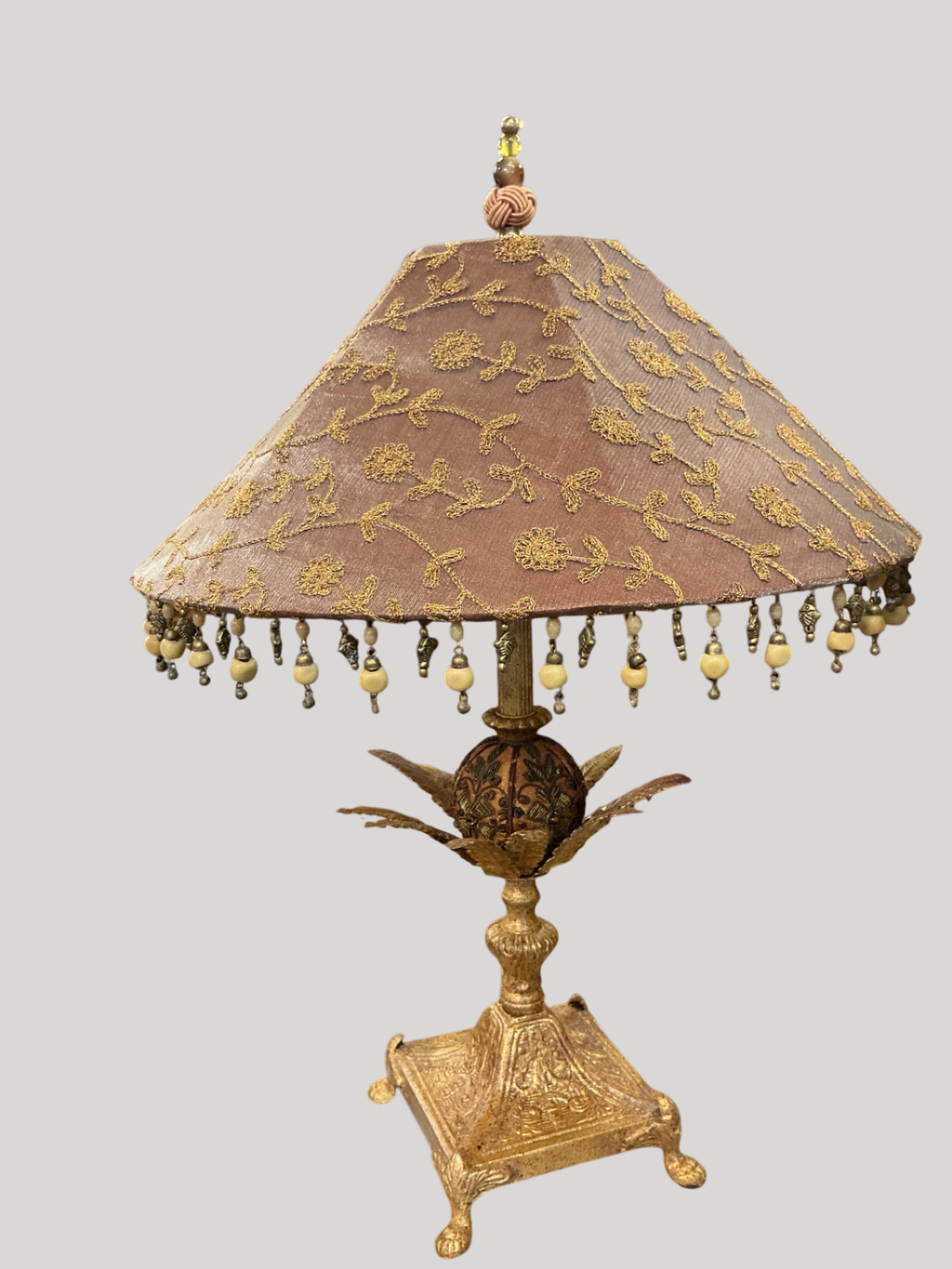 Tyndale Gilded Accent Lamp with Embroidered Shade