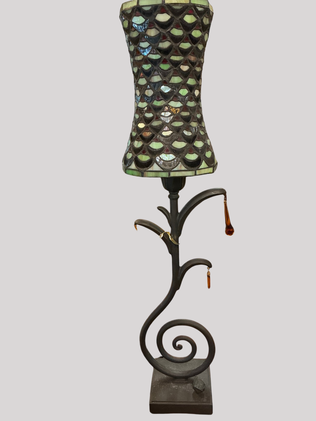 Artisan Boutique Iron Scroll Lamp with Mosaic Shade