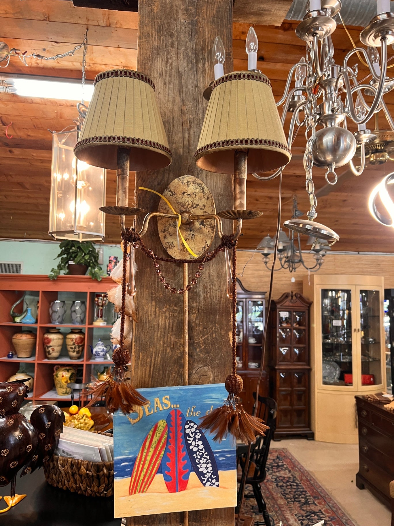 John-Richard JR-6085 Double-Light Wall Sconce with Pleated Shades & Tassel Detail