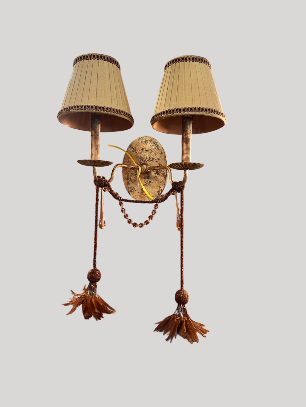 John-Richard JR-6085 Double-Light Wall Sconce with Pleated Shades & Tassel Detail
