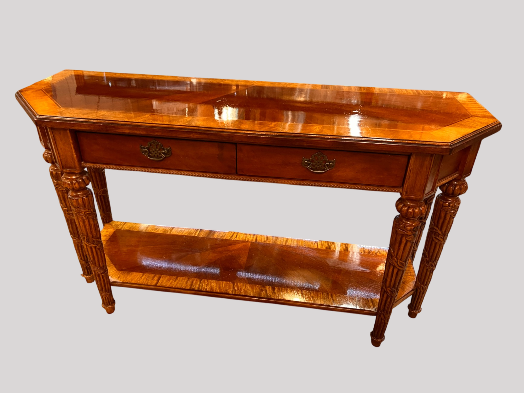 Inlaid Design Ornate Carved Leg Sofa Table