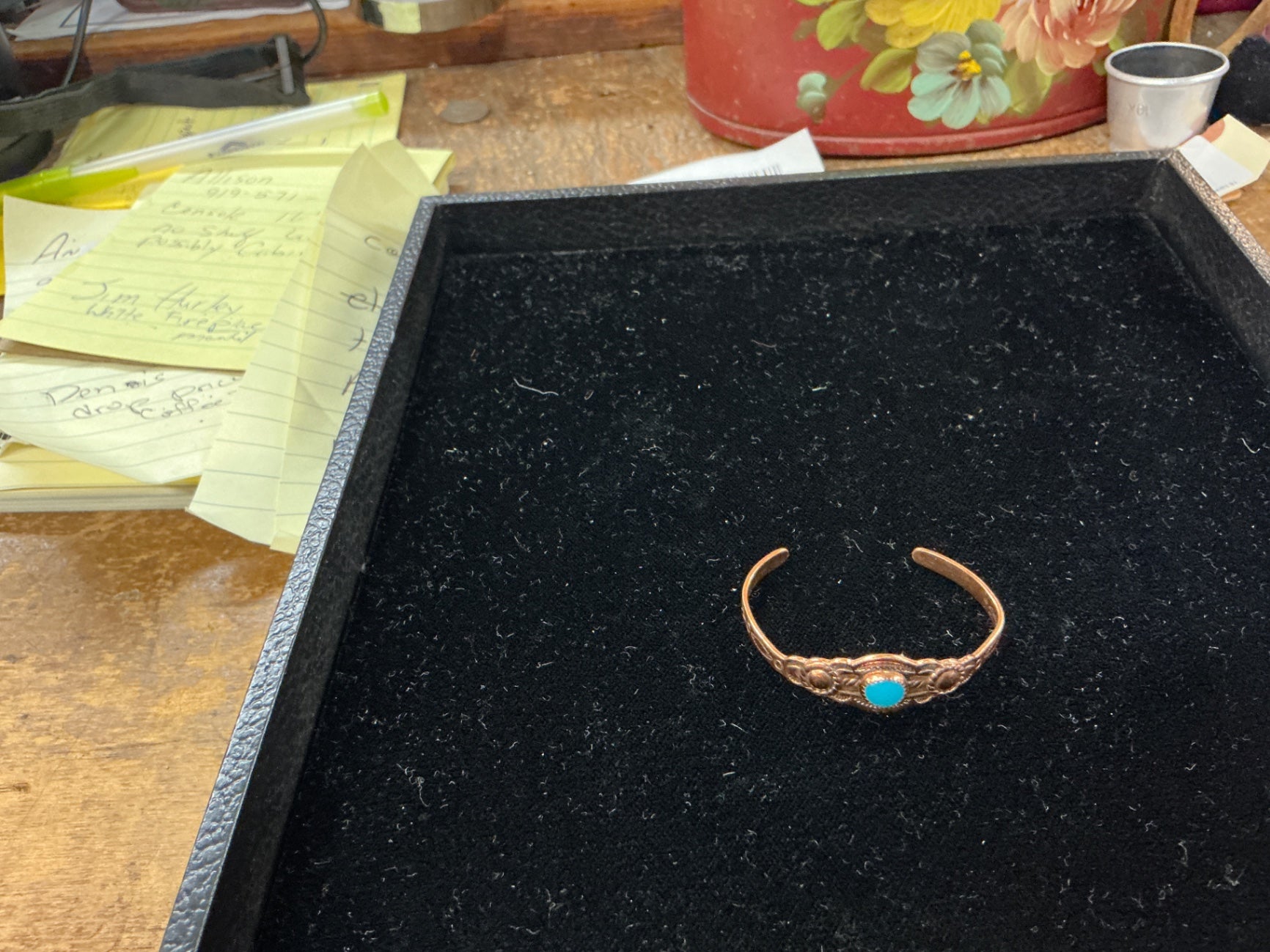 Vintage Copper Cuff Bracelet with Turquoise Cabochon