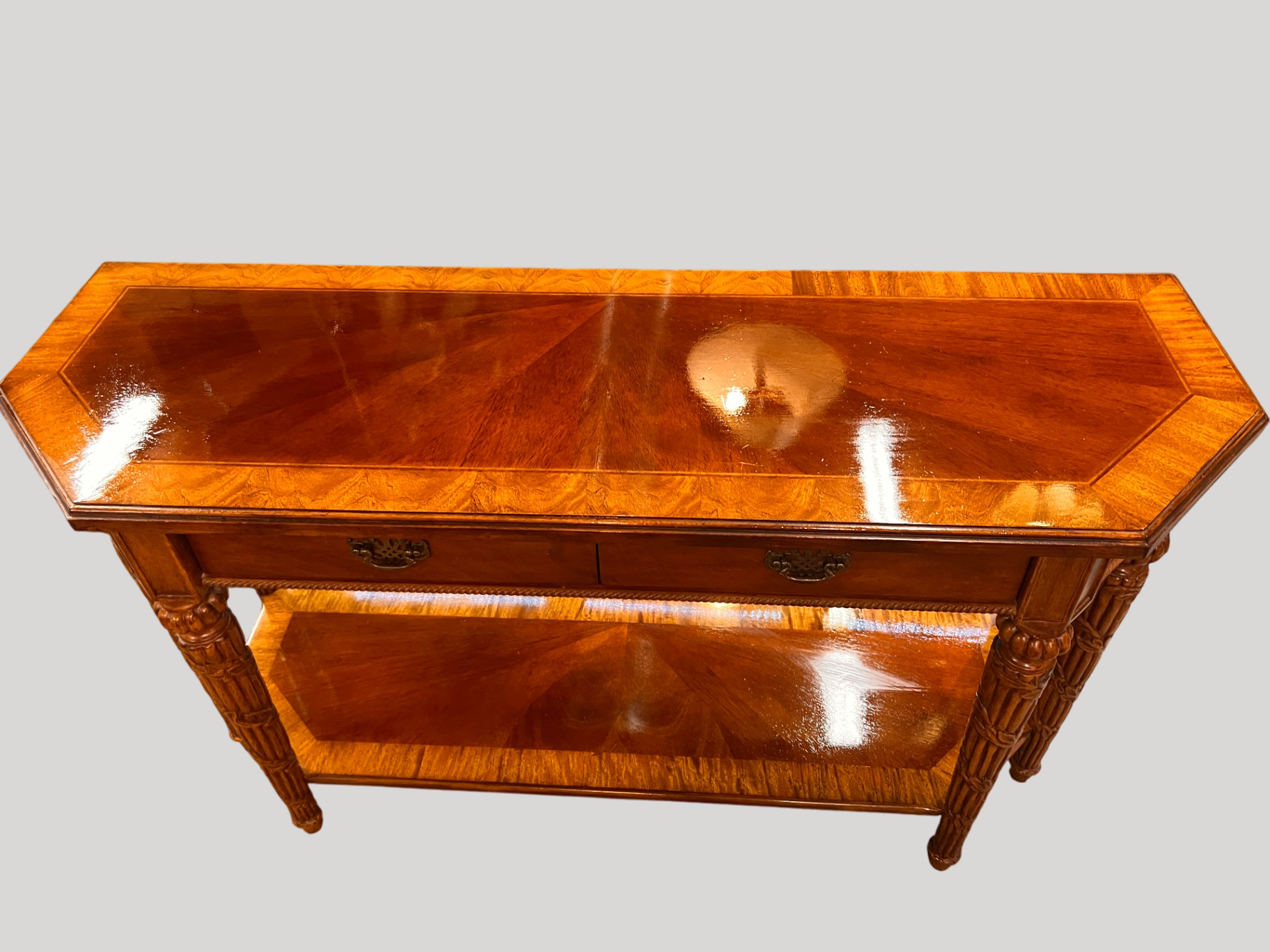 Inlaid Design Ornate Carved Leg Sofa Table