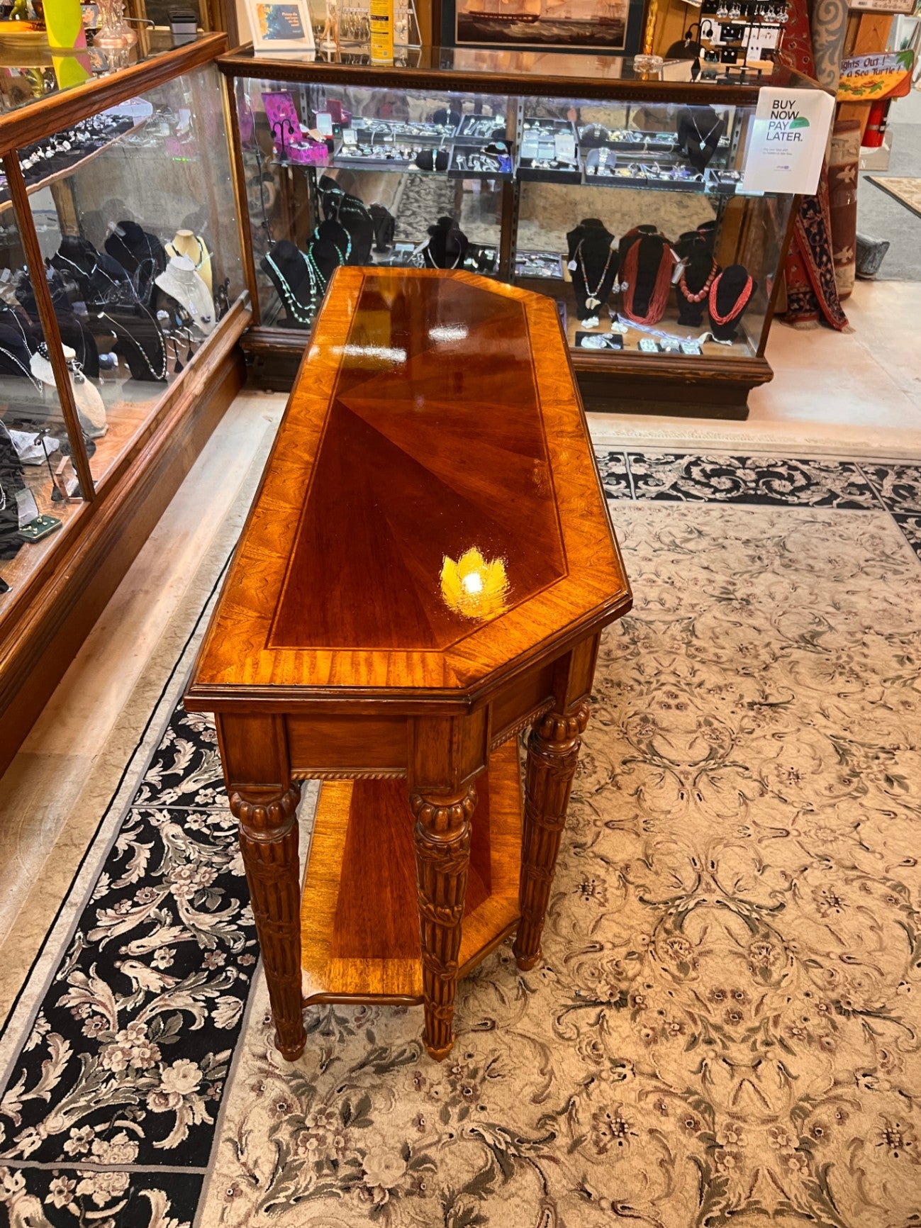 Inlaid Design Ornate Carved Leg Sofa Table
