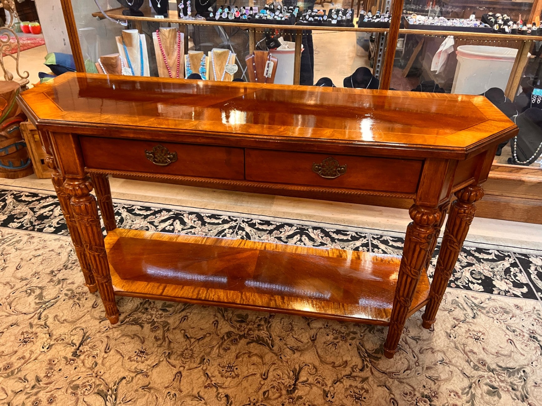 Inlaid Design Ornate Carved Leg Sofa Table