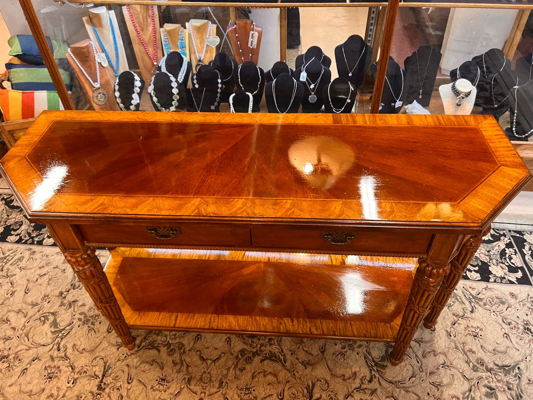 Inlaid Design Ornate Carved Leg Sofa Table