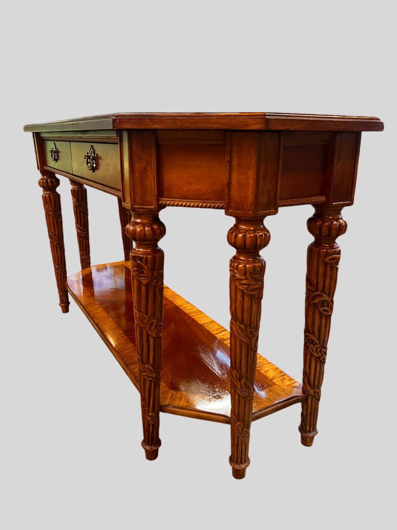 Inlaid Design Ornate Carved Leg Sofa Table