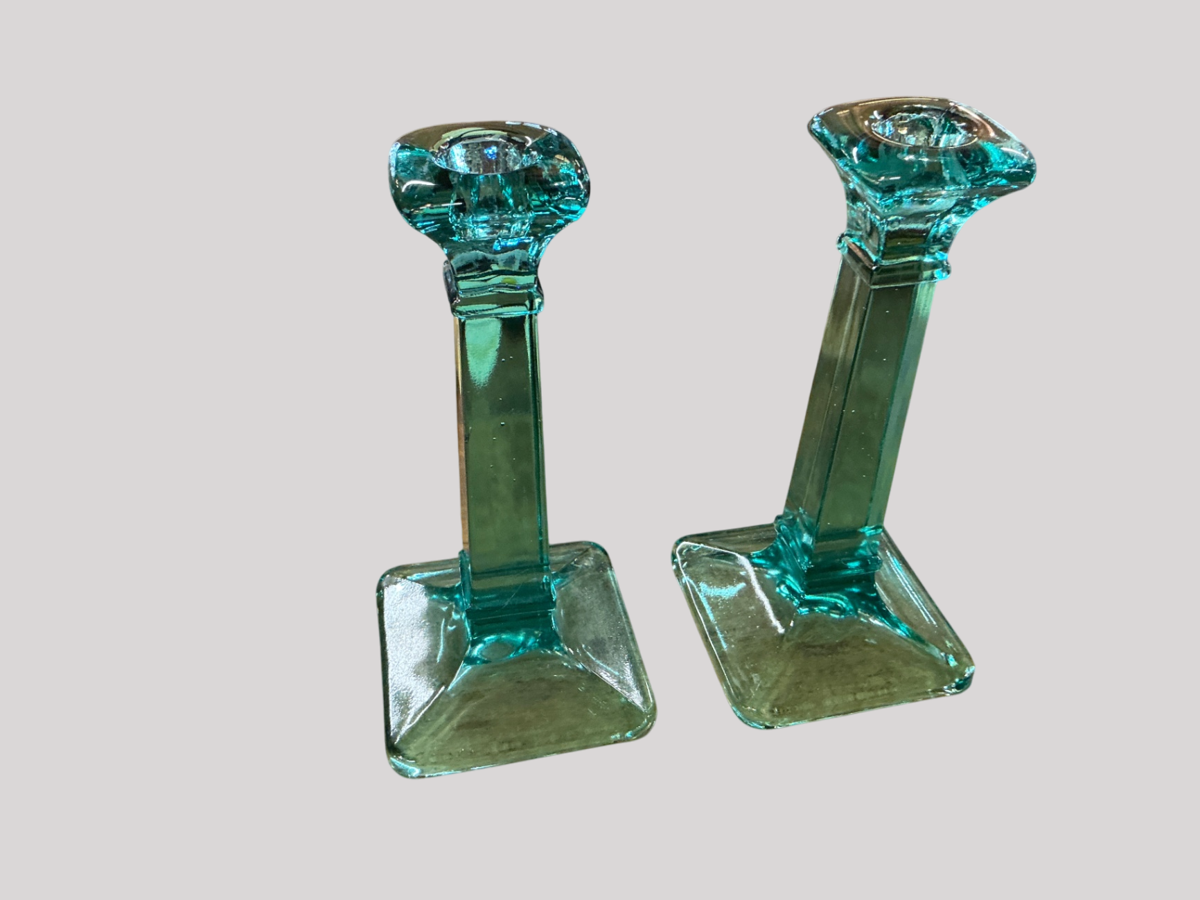 Pair of Aqua Candleholders