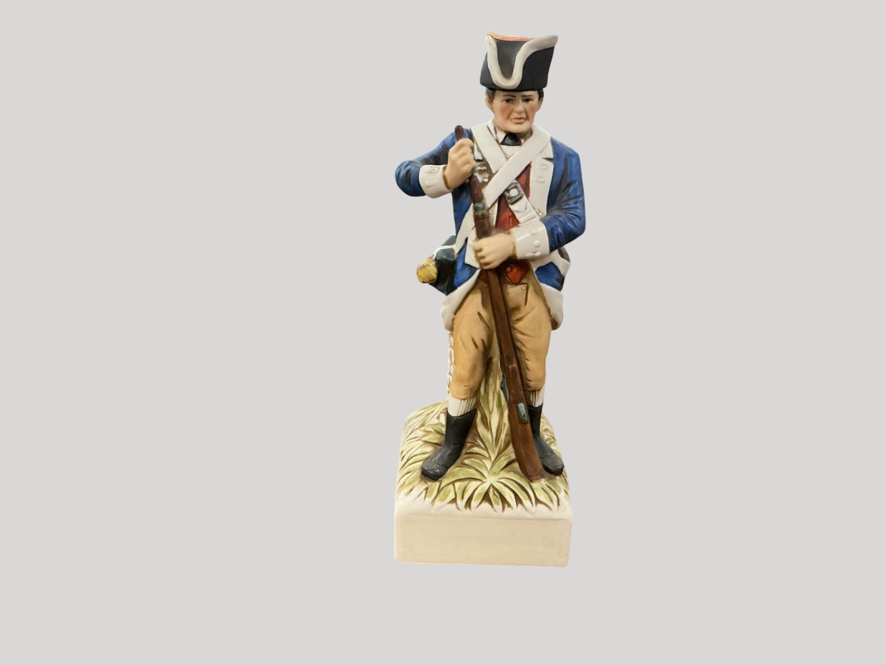 Mid‑Century Japanese Porcelain Revolutionary War Soldier Figurine – Blue & Buff Uniform