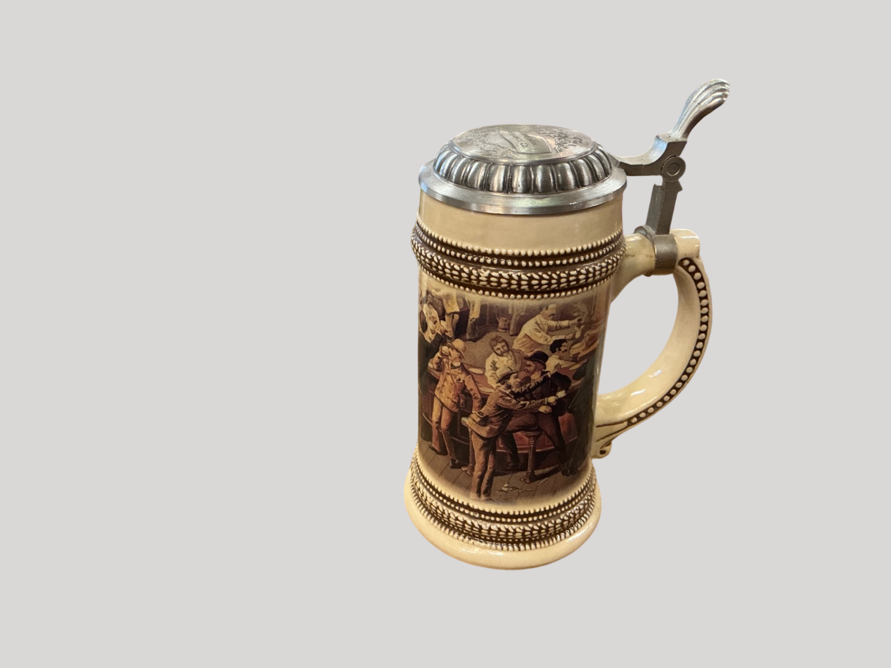 1999 Limited Edition German Beer Stein – Taverns Scene with Pewter Lid
