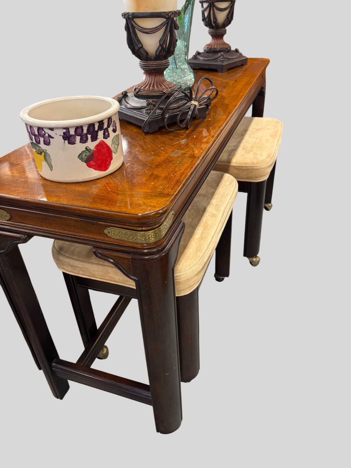 Sofa Table, Coffee Table, 2 Rolling Stools