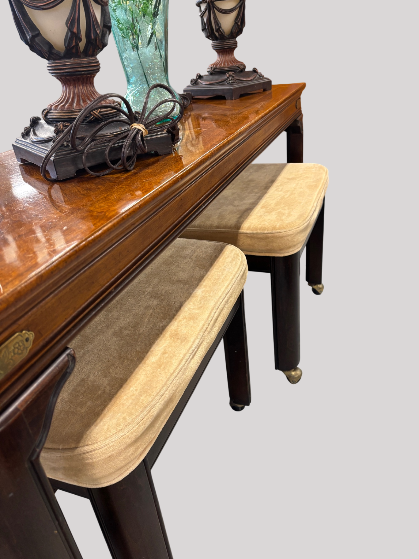 Sofa Table, Coffee Table, 2 Rolling Stools