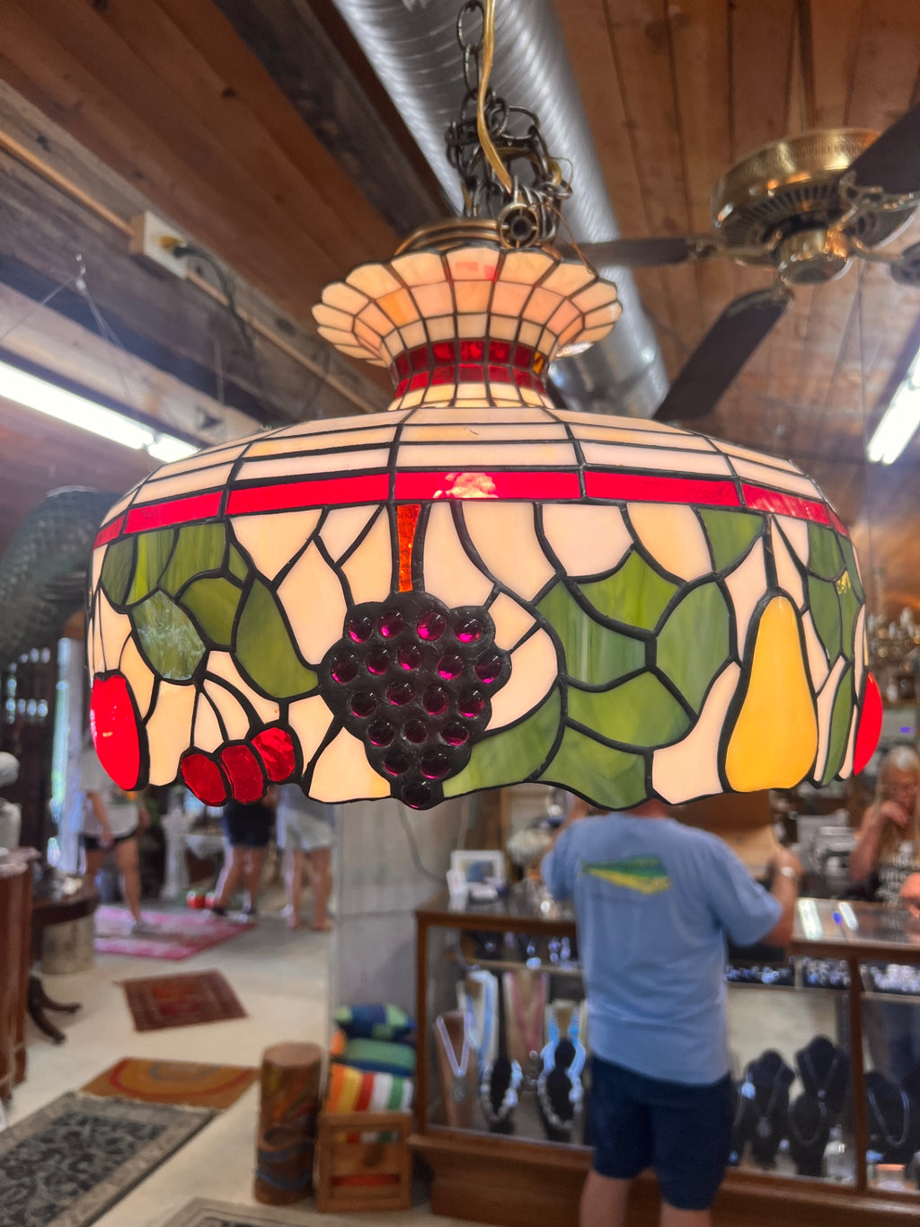 Glass Reflections Studios Tiffany Style Stained Glass Swag Lamp “Traditional Fruit” – Handcrafted Pennsylvania