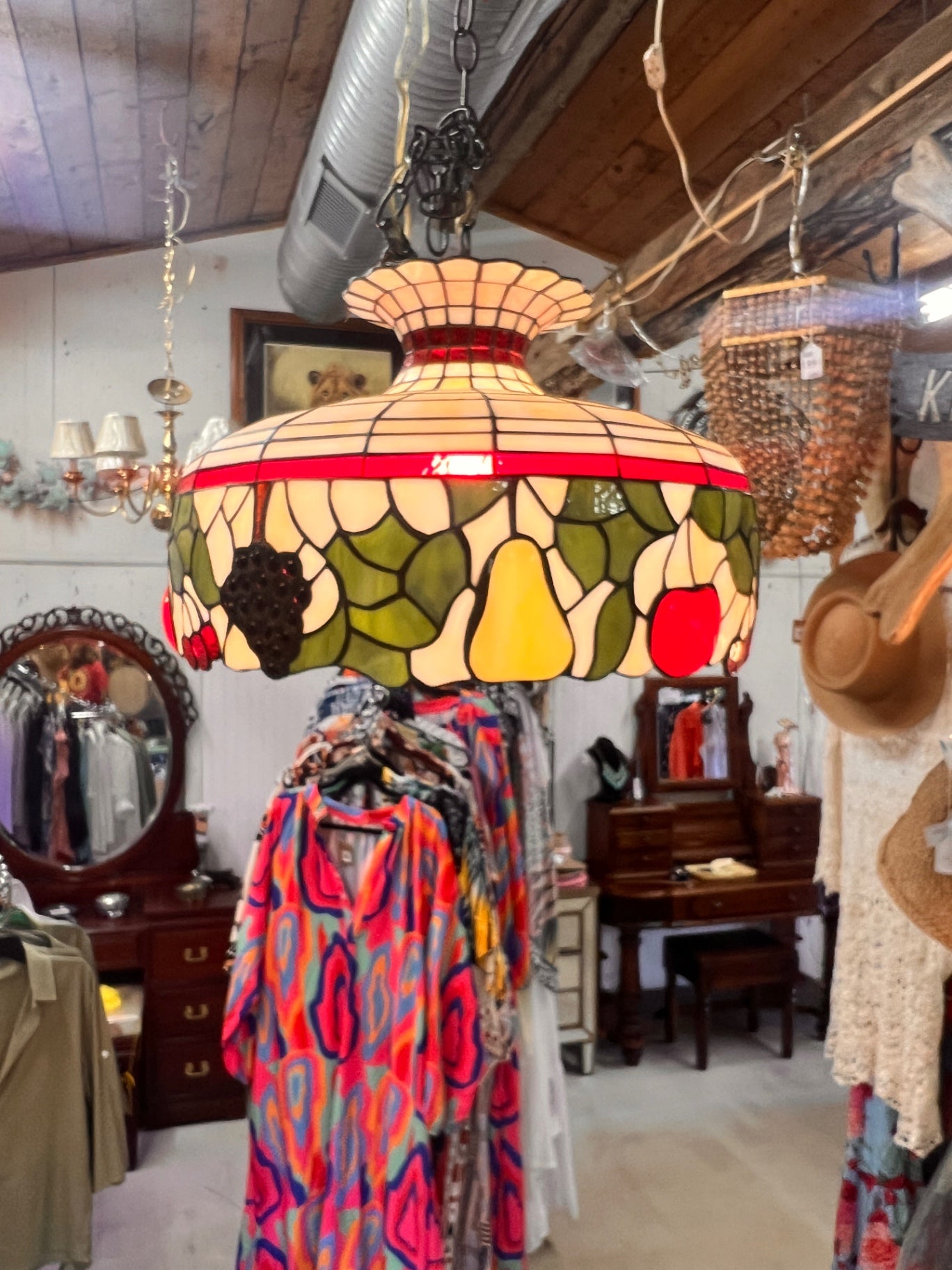 Glass Reflections Studios Tiffany Style Stained Glass Swag Lamp “Traditional Fruit” – Handcrafted Pennsylvania