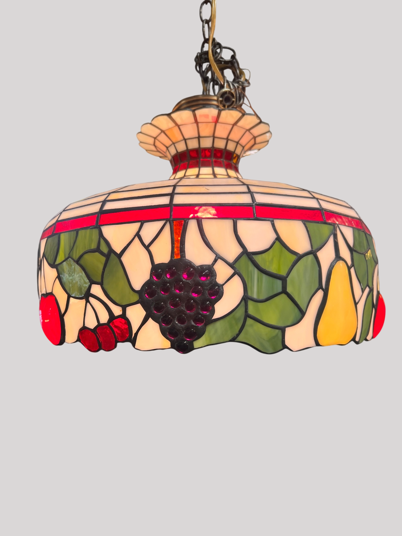 Glass Reflections Studios Tiffany Style Stained Glass Swag Lamp “Traditional Fruit” – Handcrafted Pennsylvania