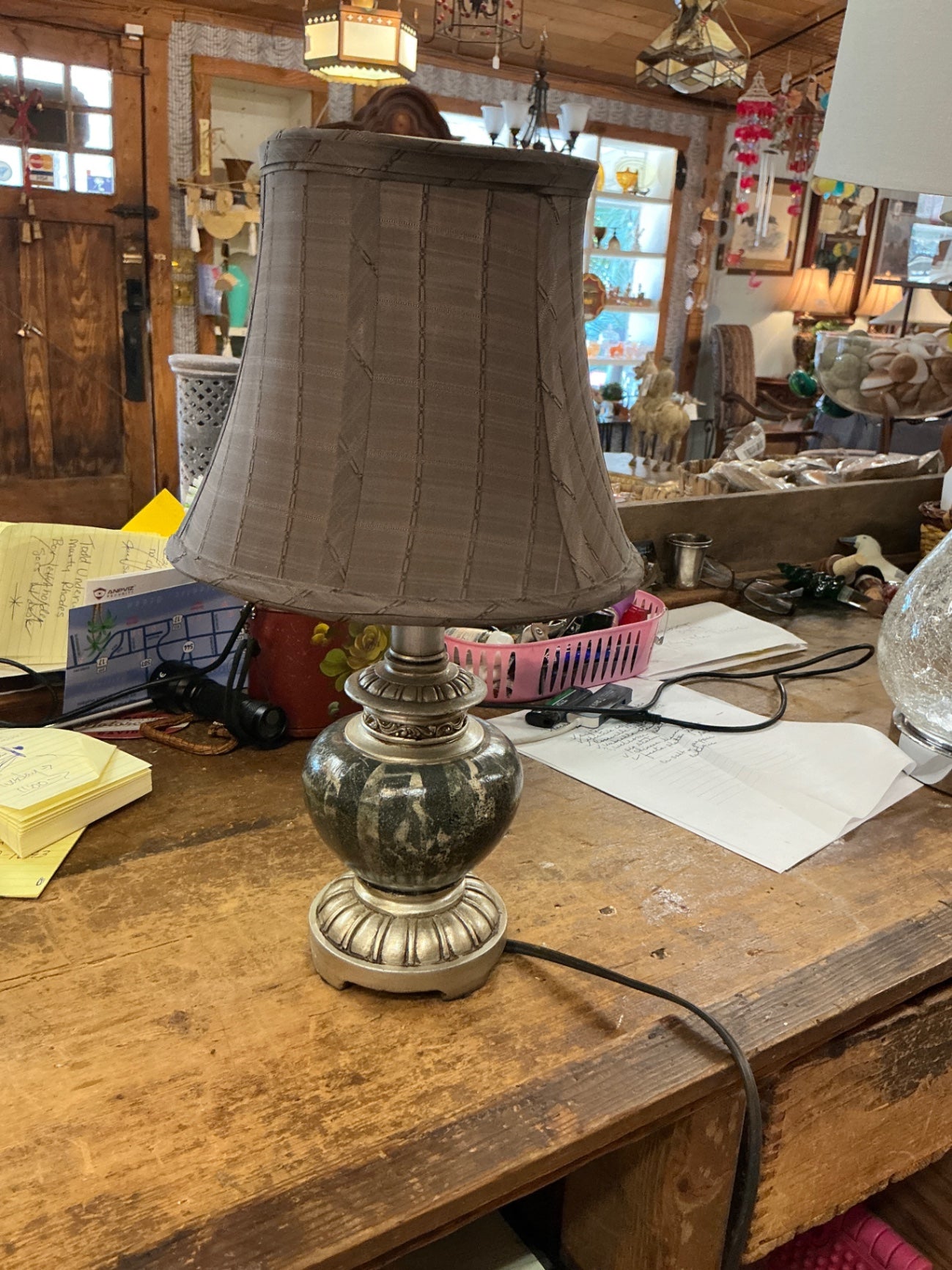 Lamp with brown shade 