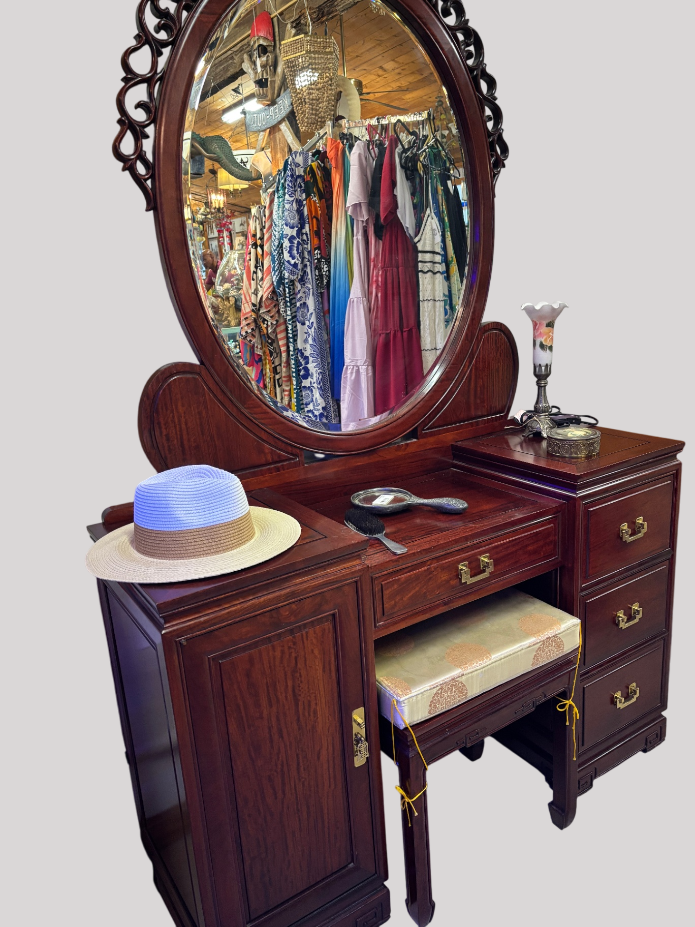 Ornate Cherry Veneer Vanity 