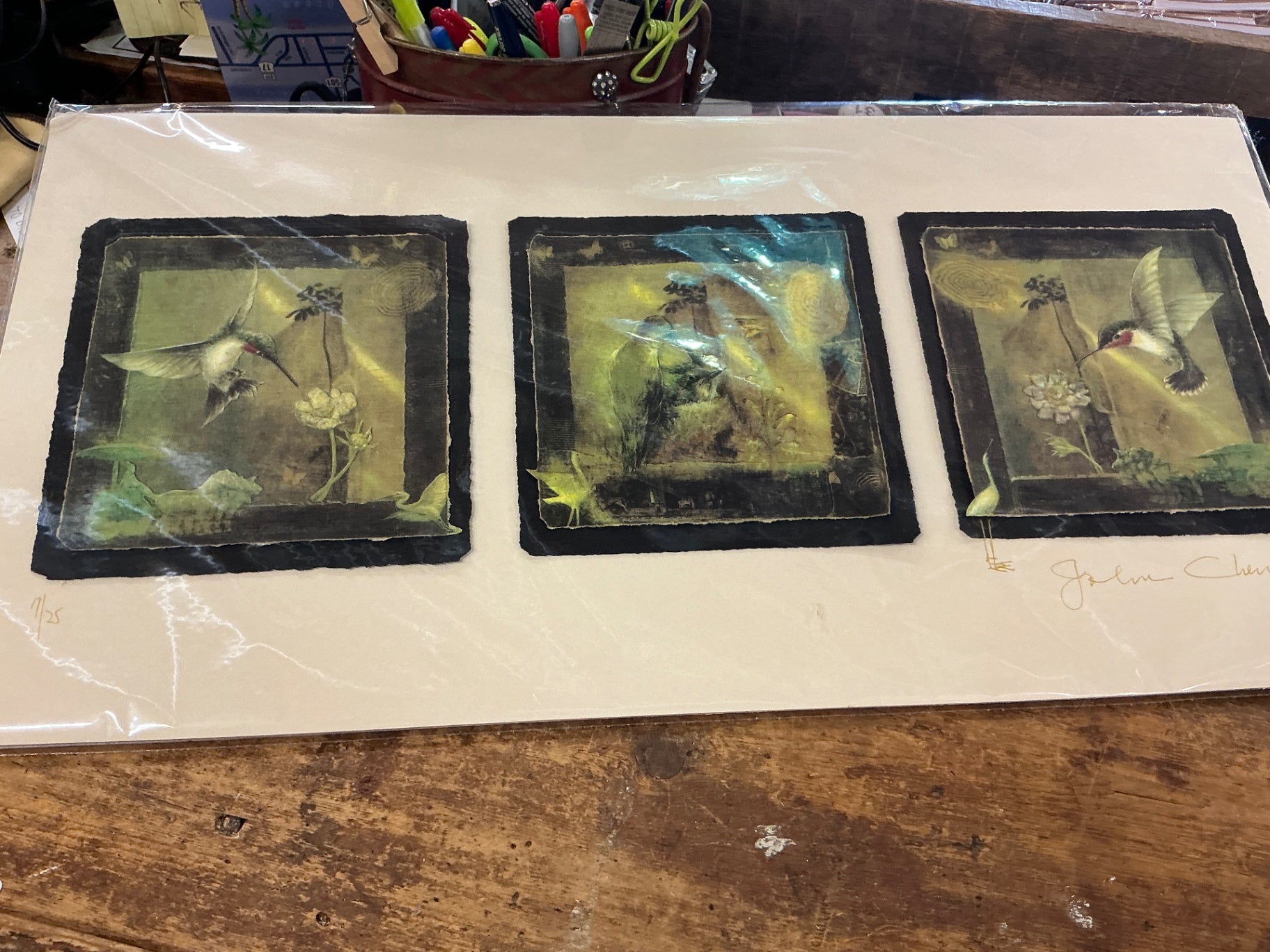“John Cheng Signed Limited Edition Hummingbird Triptych Print 11/25 – Nature Art Collectible”