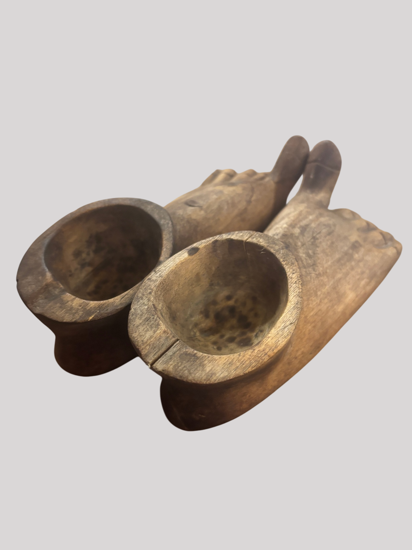 Wooden Folk Art Ashtray Pair