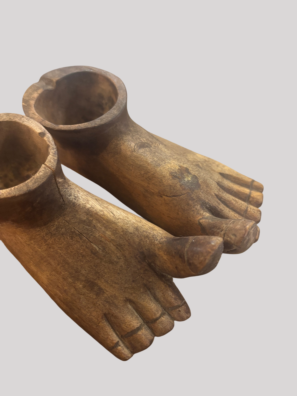 Wooden Folk Art Ashtray Pair