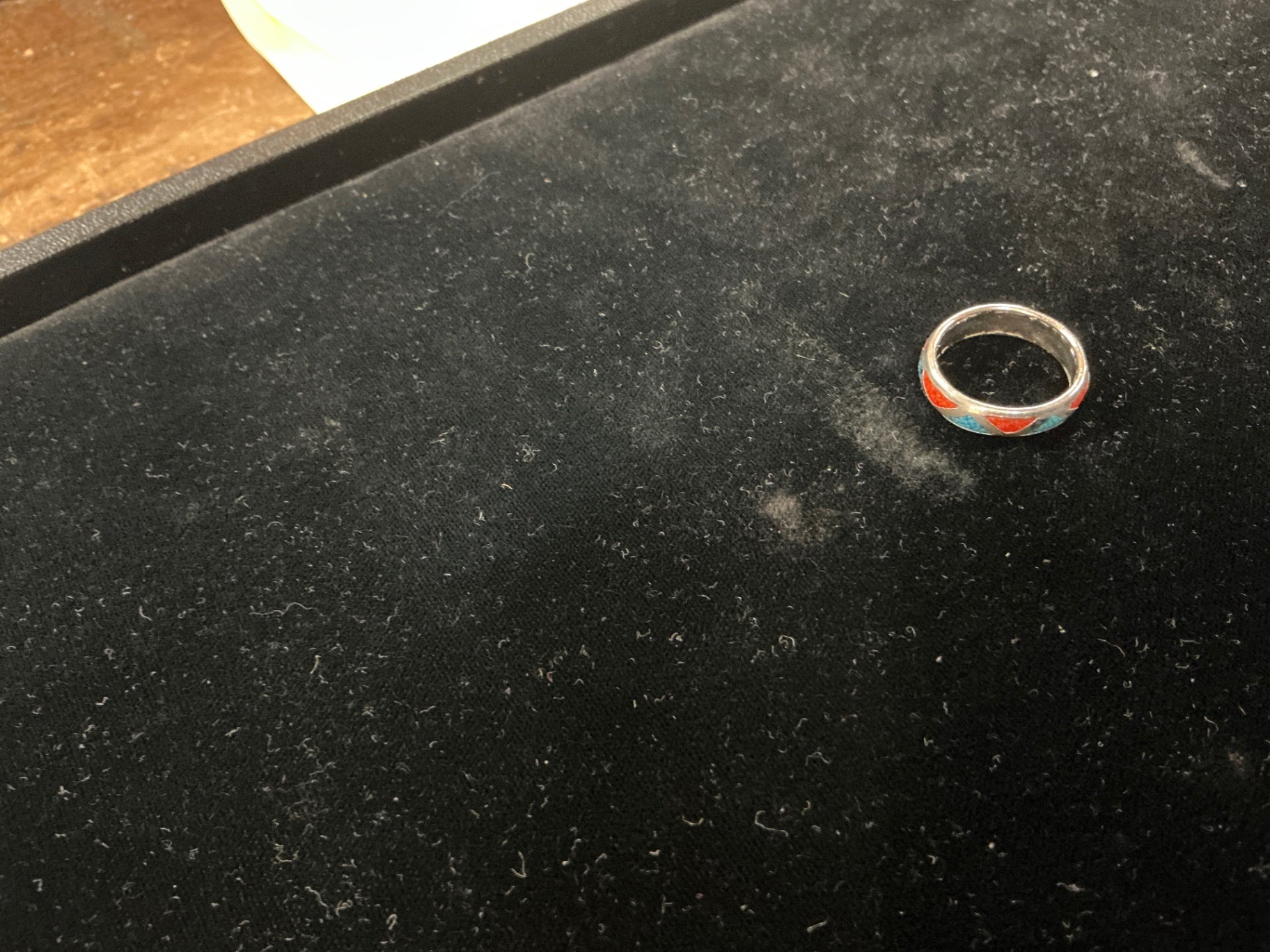 Sterling Silver Turquoise and Coral Inlay Band Ring