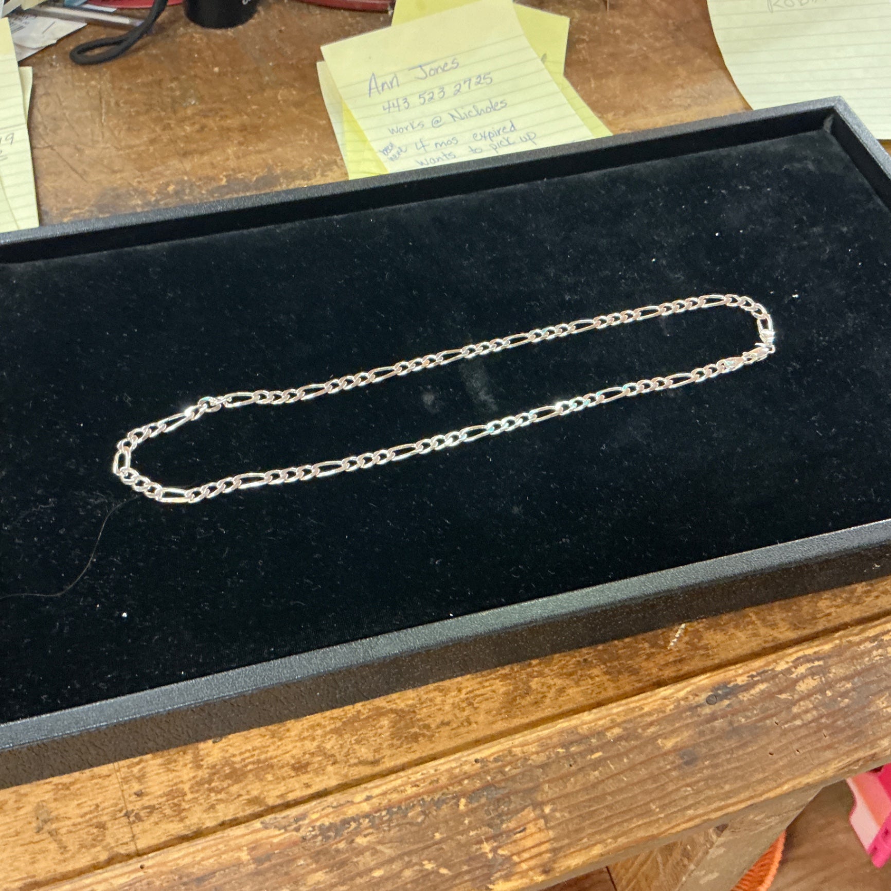 Sterling Silver Figaro Chain Necklace (925 Marked)