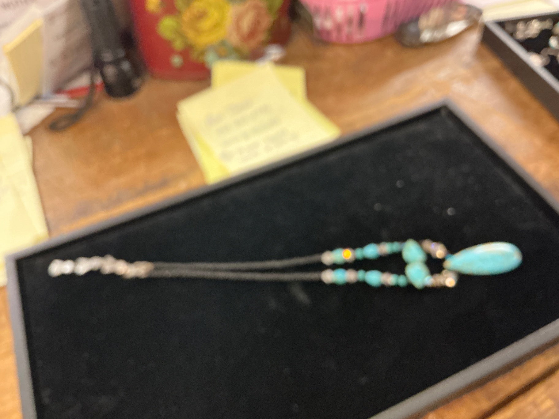 Navajo Sterling Silver and Turquoise Drop Pendant Necklace