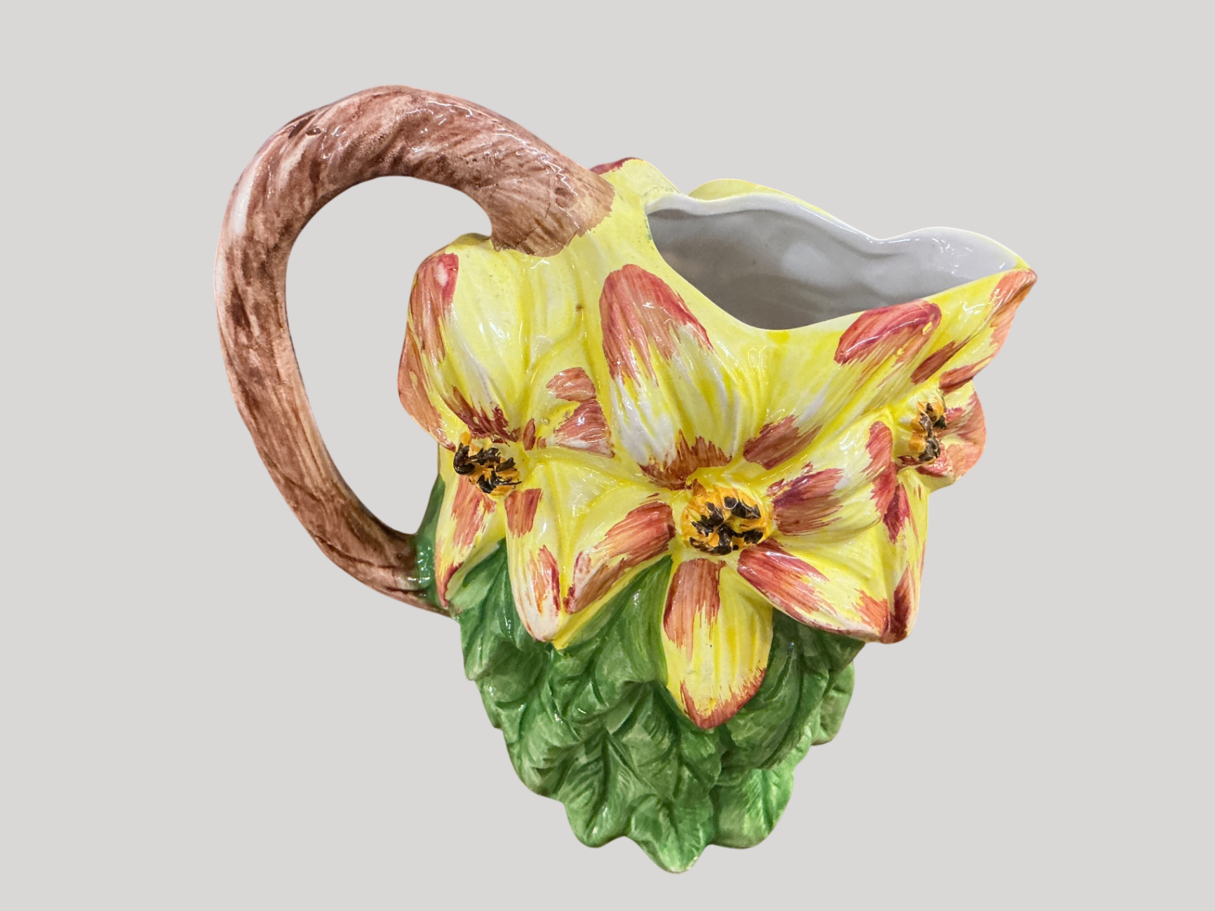 Vintage Majolica Floral Pitcher with Hand-Painted Lilies – Made in Italy by Ardalt