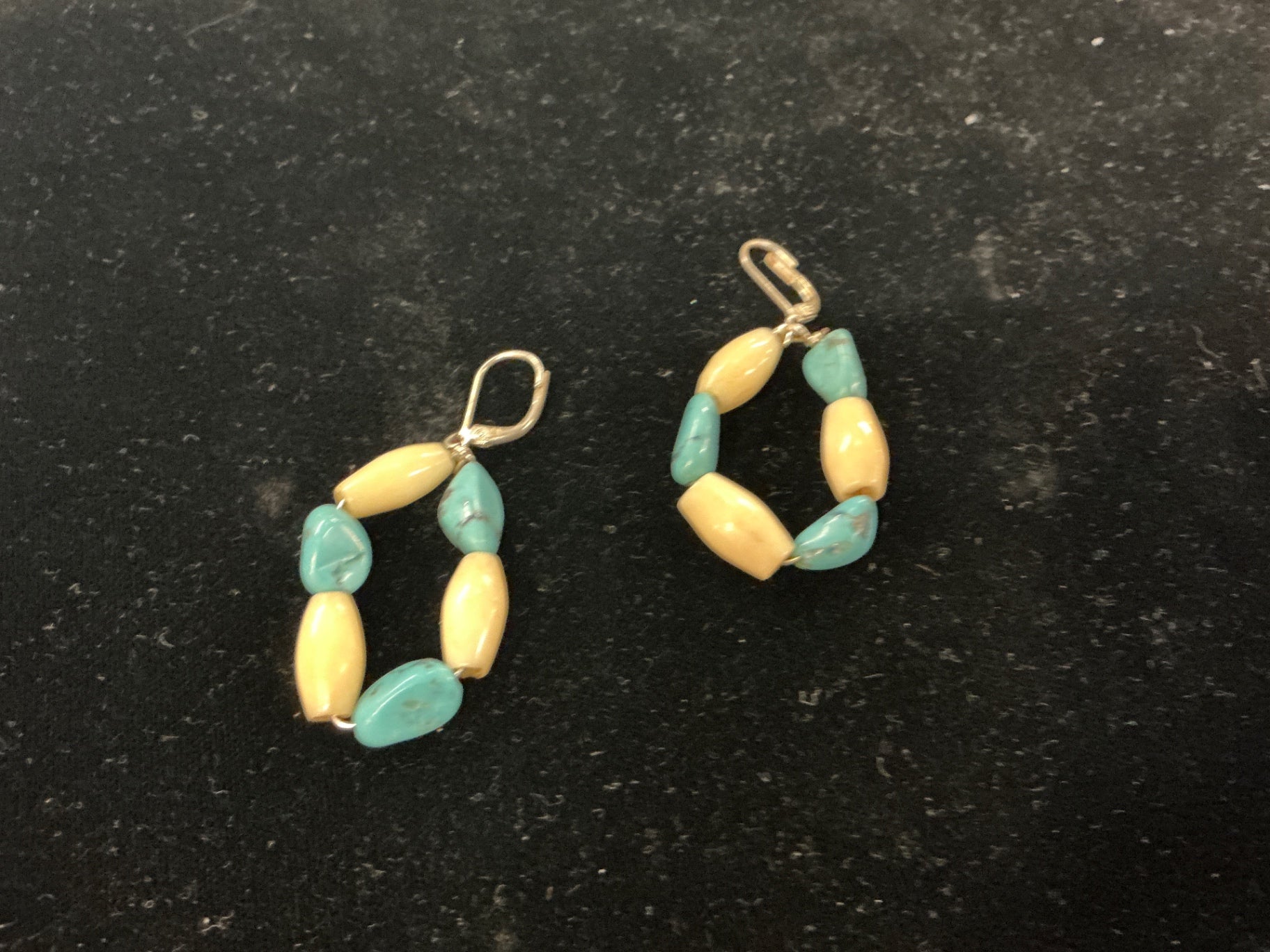 Southwestern Sterling Silver Turquoise and Bone Beaded Hoop Earrings