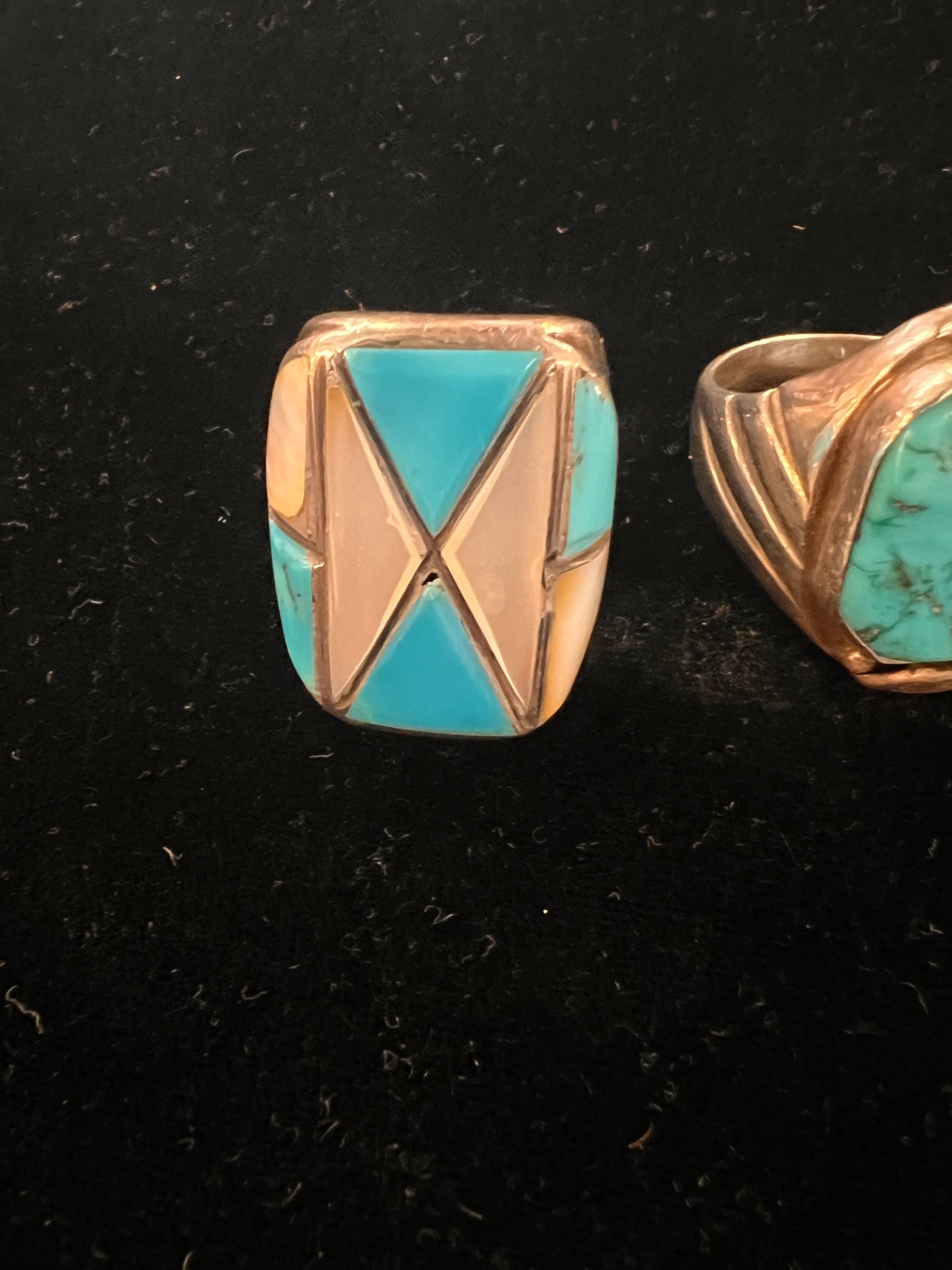 Vintage Navajo Sterling Silver Turquoise Inlay Ring