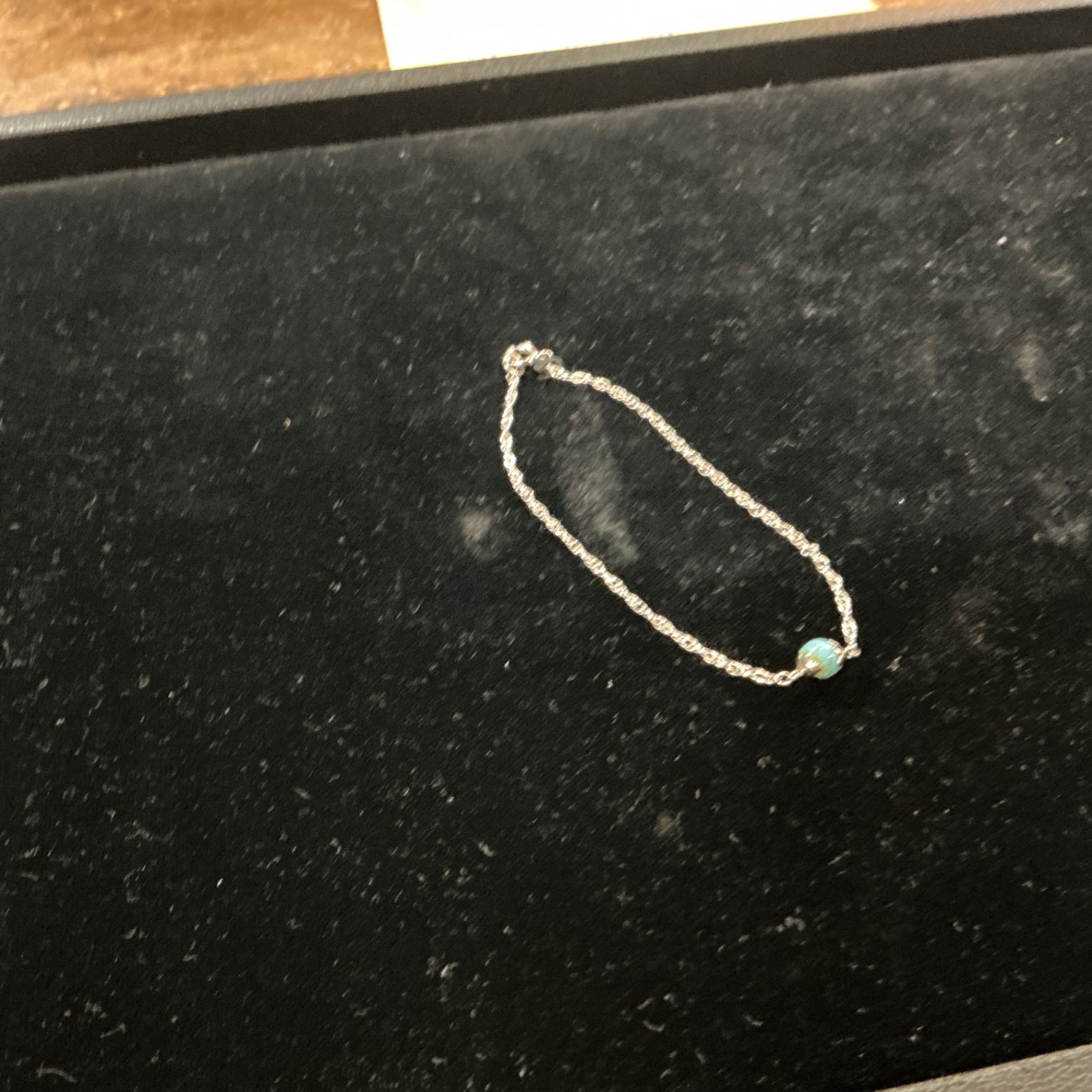 Sterling Silver Rope Chain Bracelet with Turquoise Bead Accent
